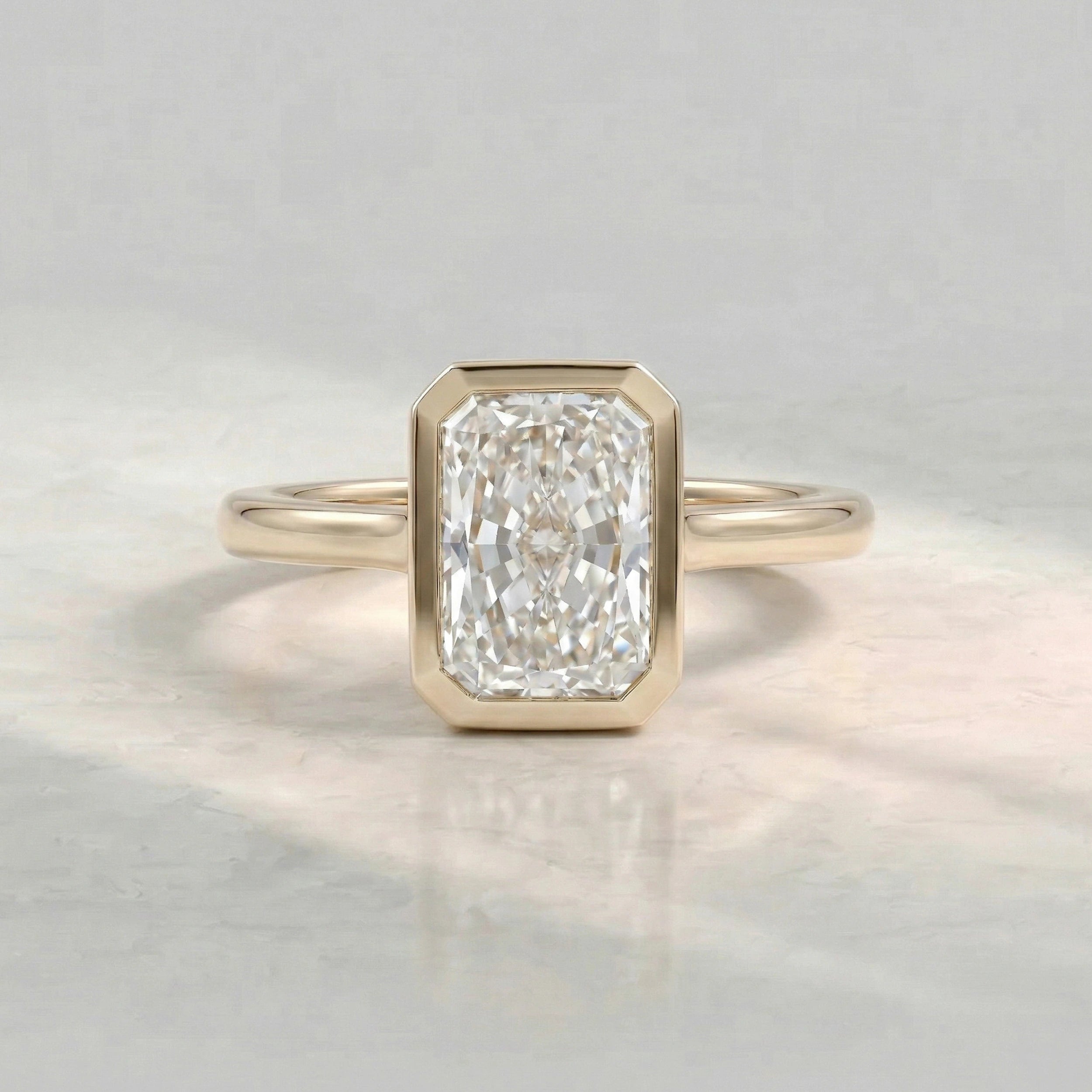 Bezel Set Radiant Cut Solitaire Engagement Ring Rings