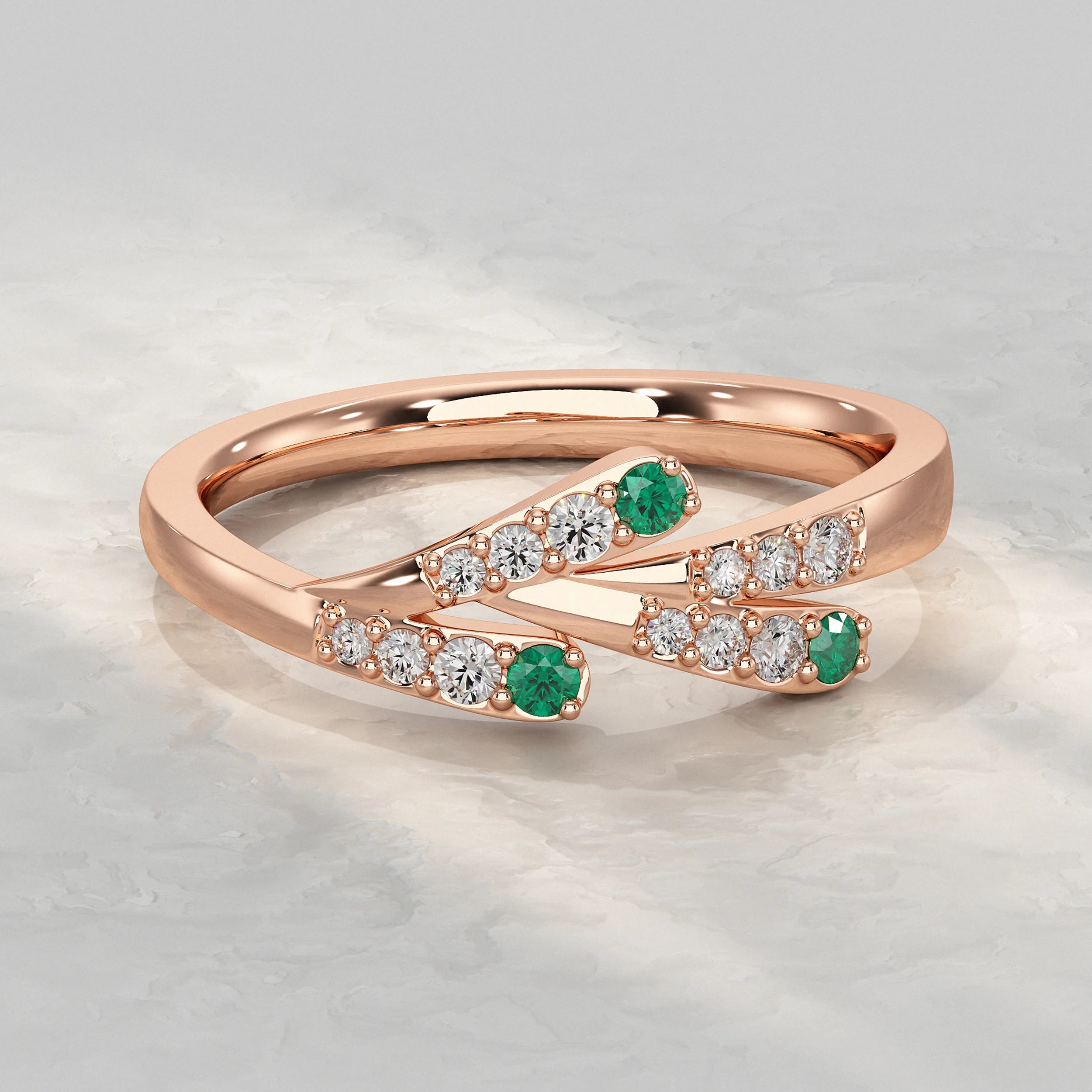 Dual Row Ring with Round Gem and Diamond Rings