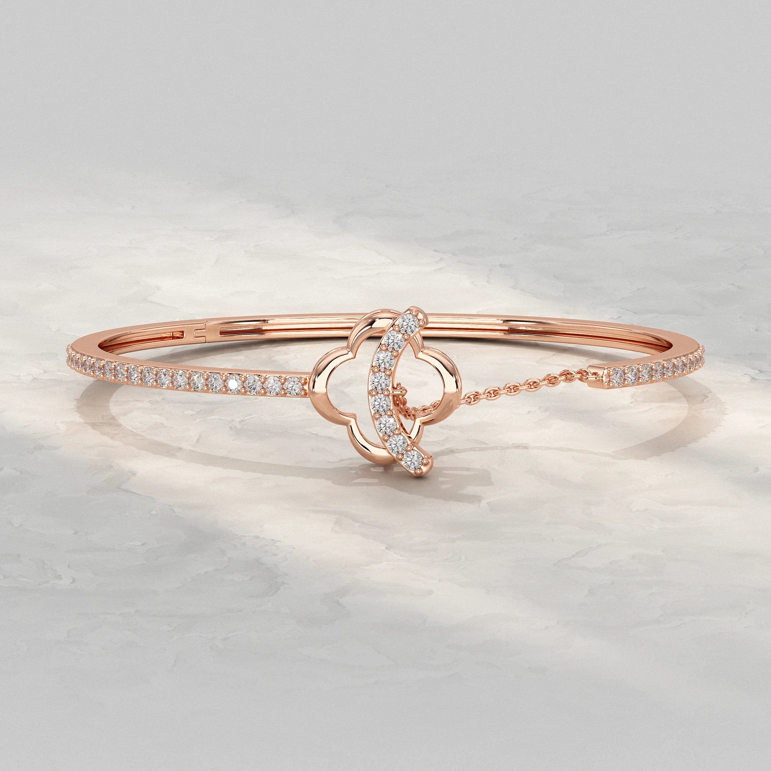 Round Lab Diamond Clover Motif Bangle Bracelet