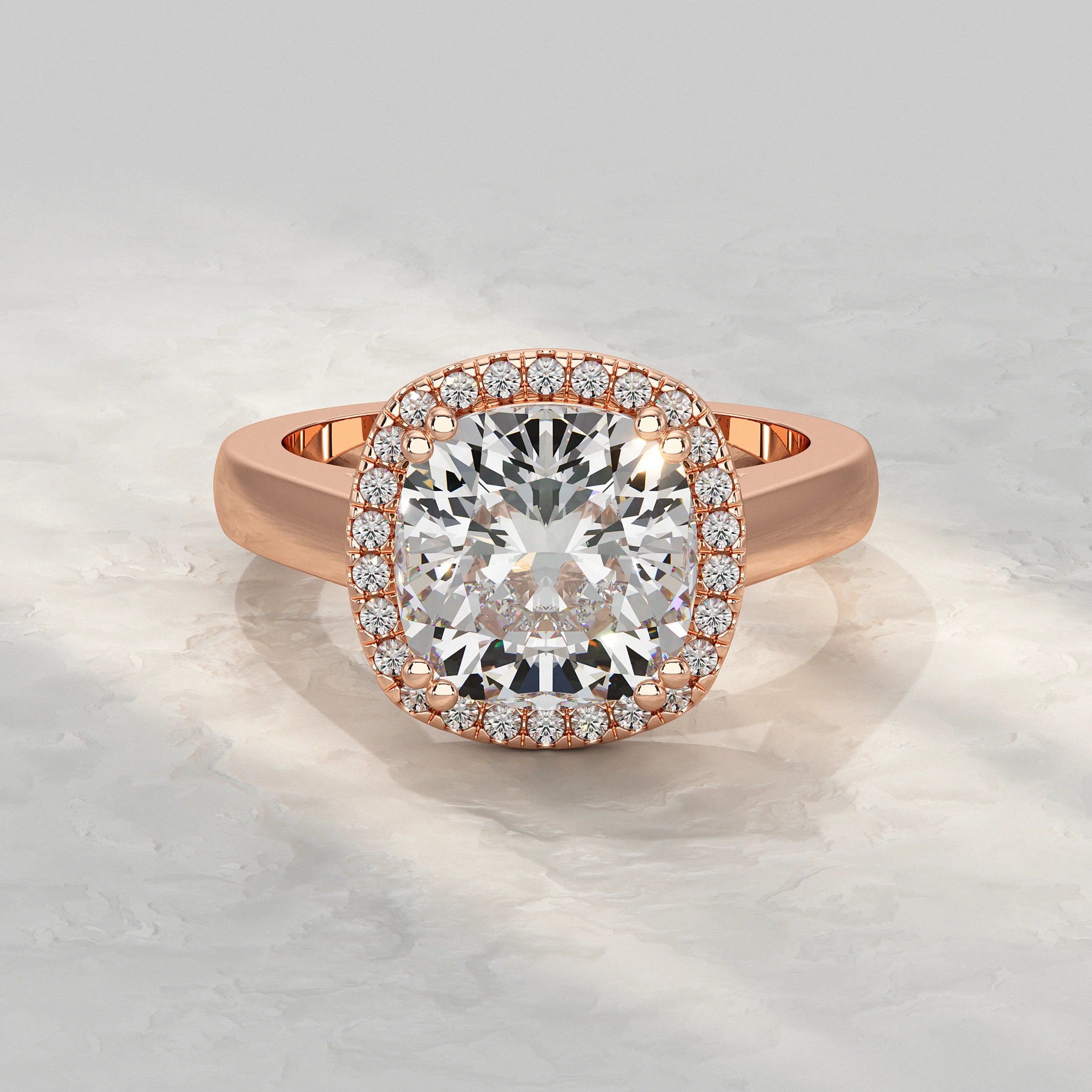 Cushion Cut Halo Solitaire Engagement Ring Rings