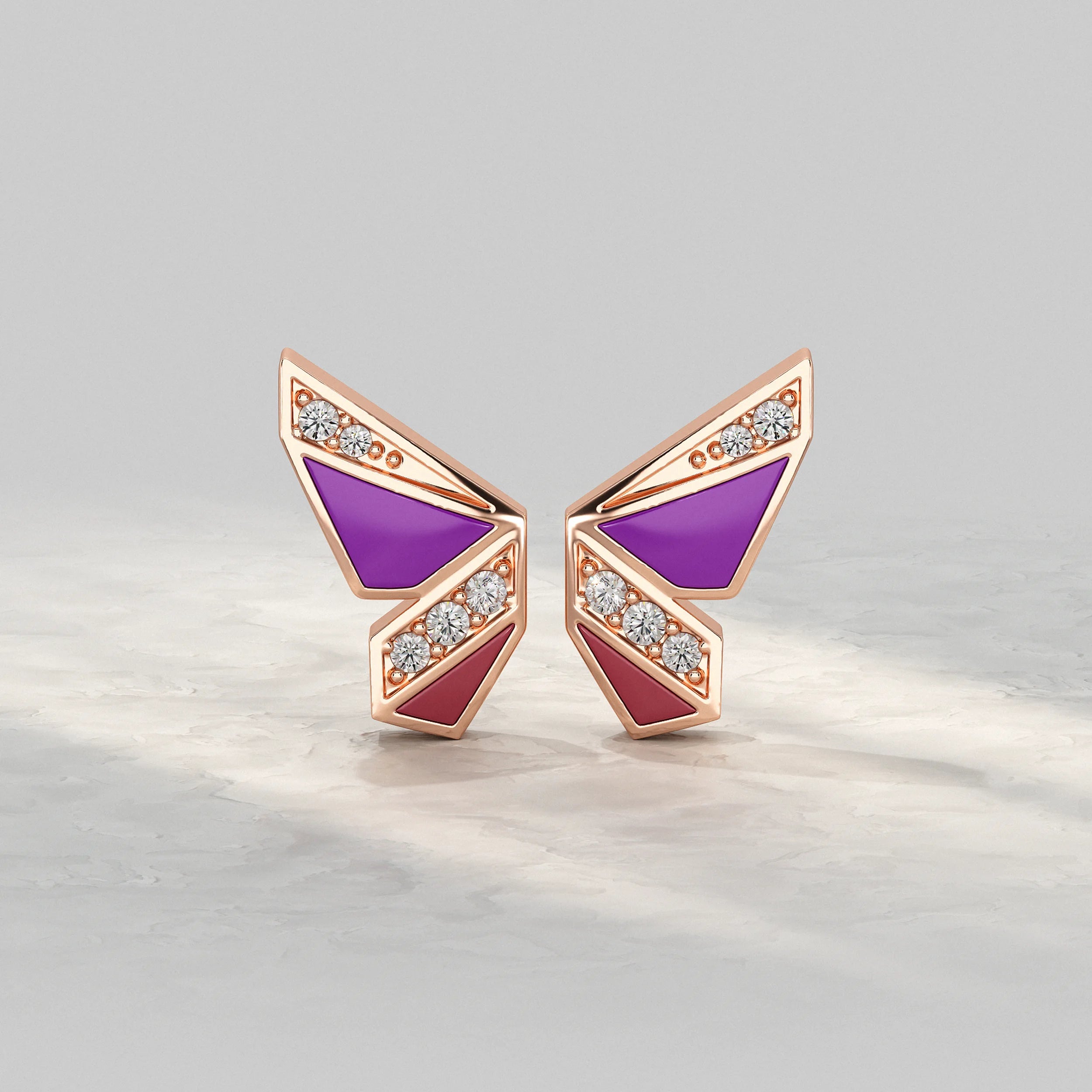 Purple Enamel Butterfly Lab Diamond Stud Earrings Earrings