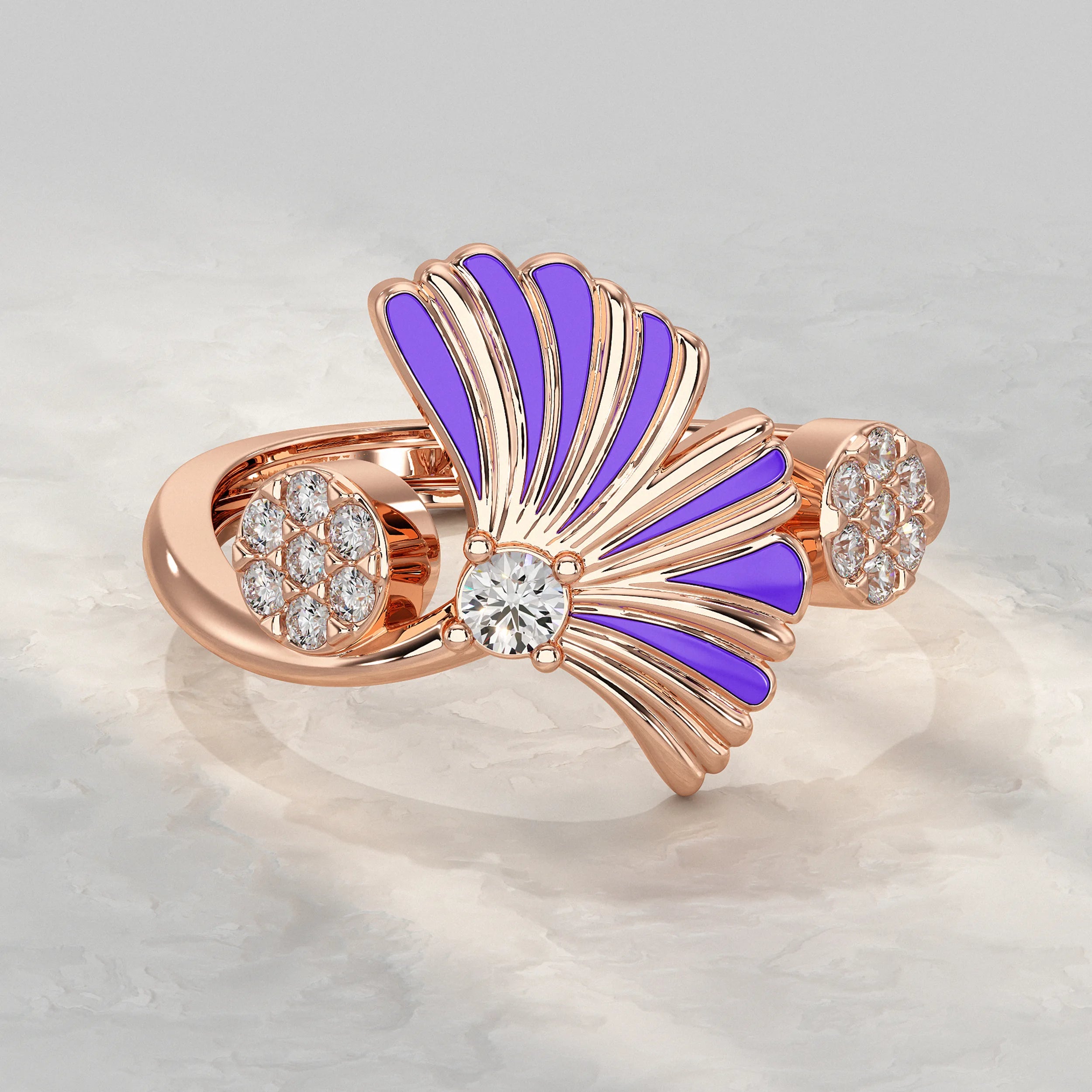 Enamel Flower Shape Lab Diamond Ring Rings