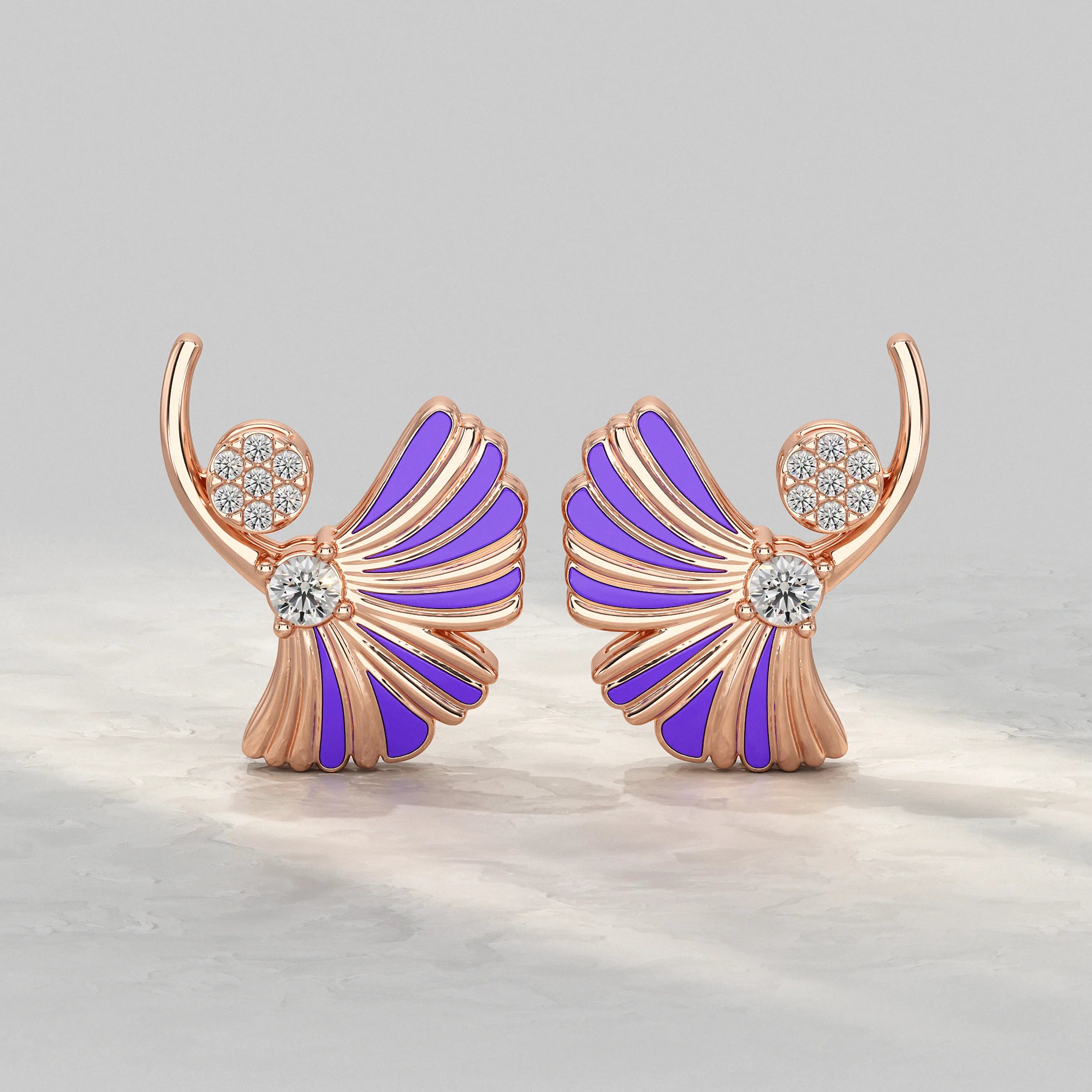 Enamel Flower Shape Lab Diamond Stud Earrings Earrings