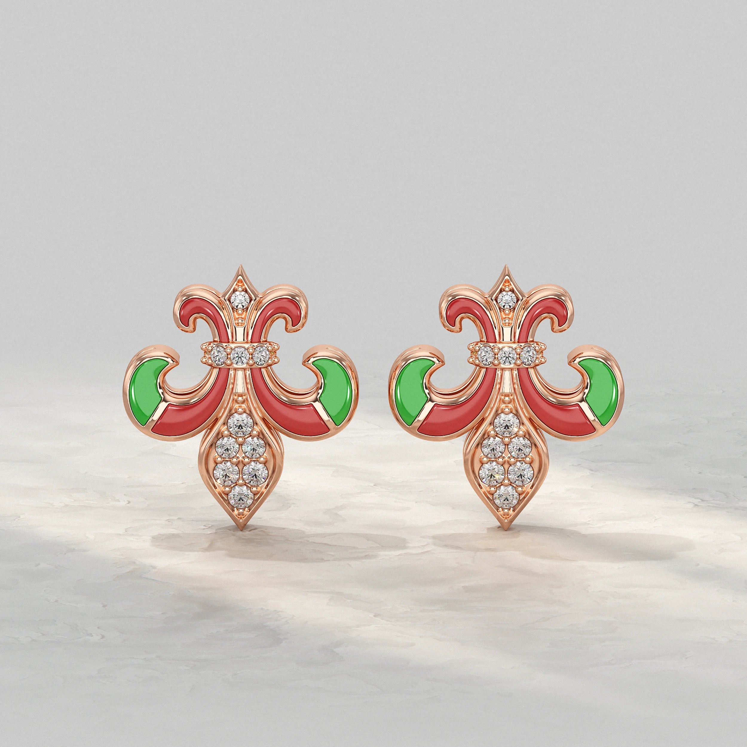 Enamel Diamond Fleur-de-Lis Stud Earrings Earrings