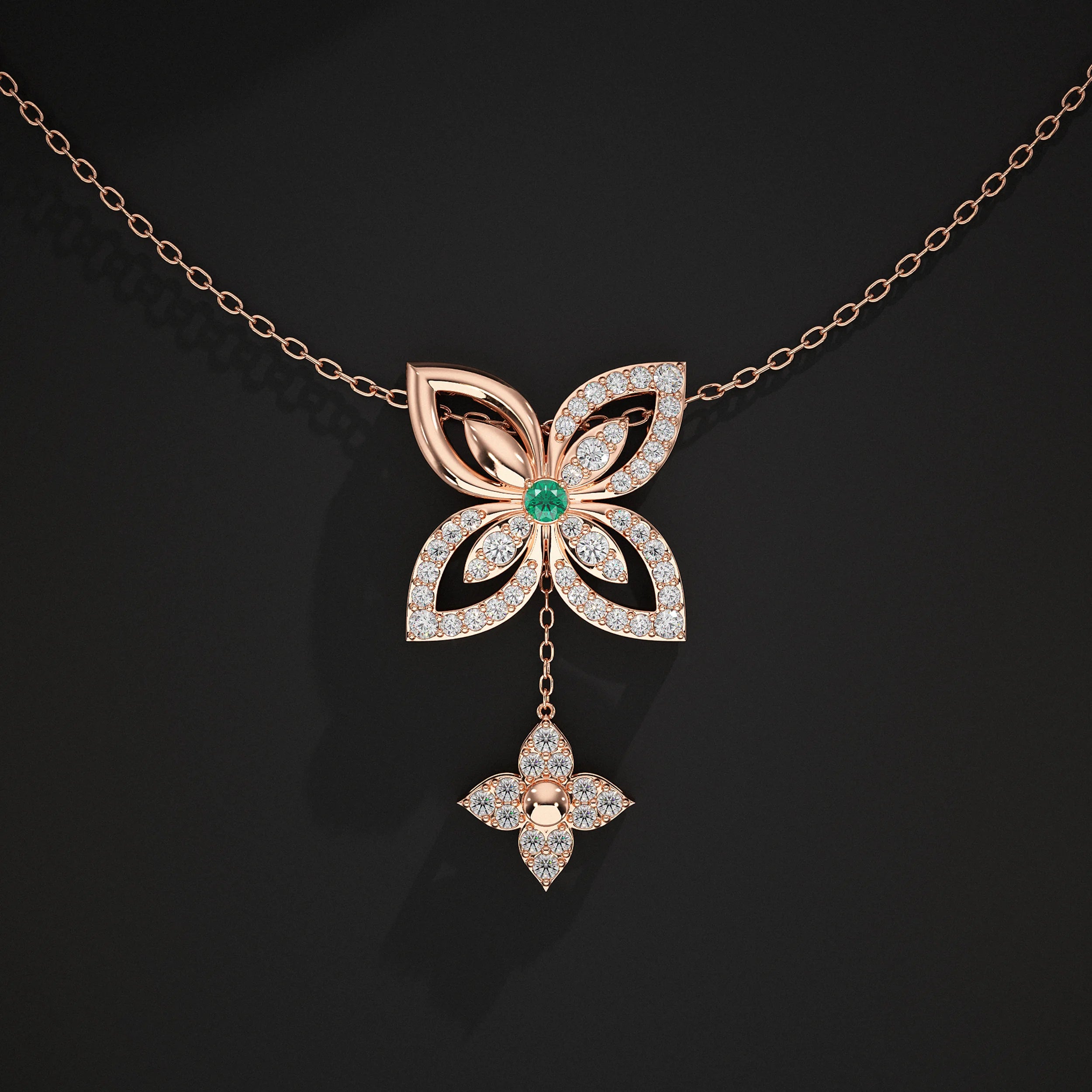Round Diamond Flower Design With Drop Chains Pendant