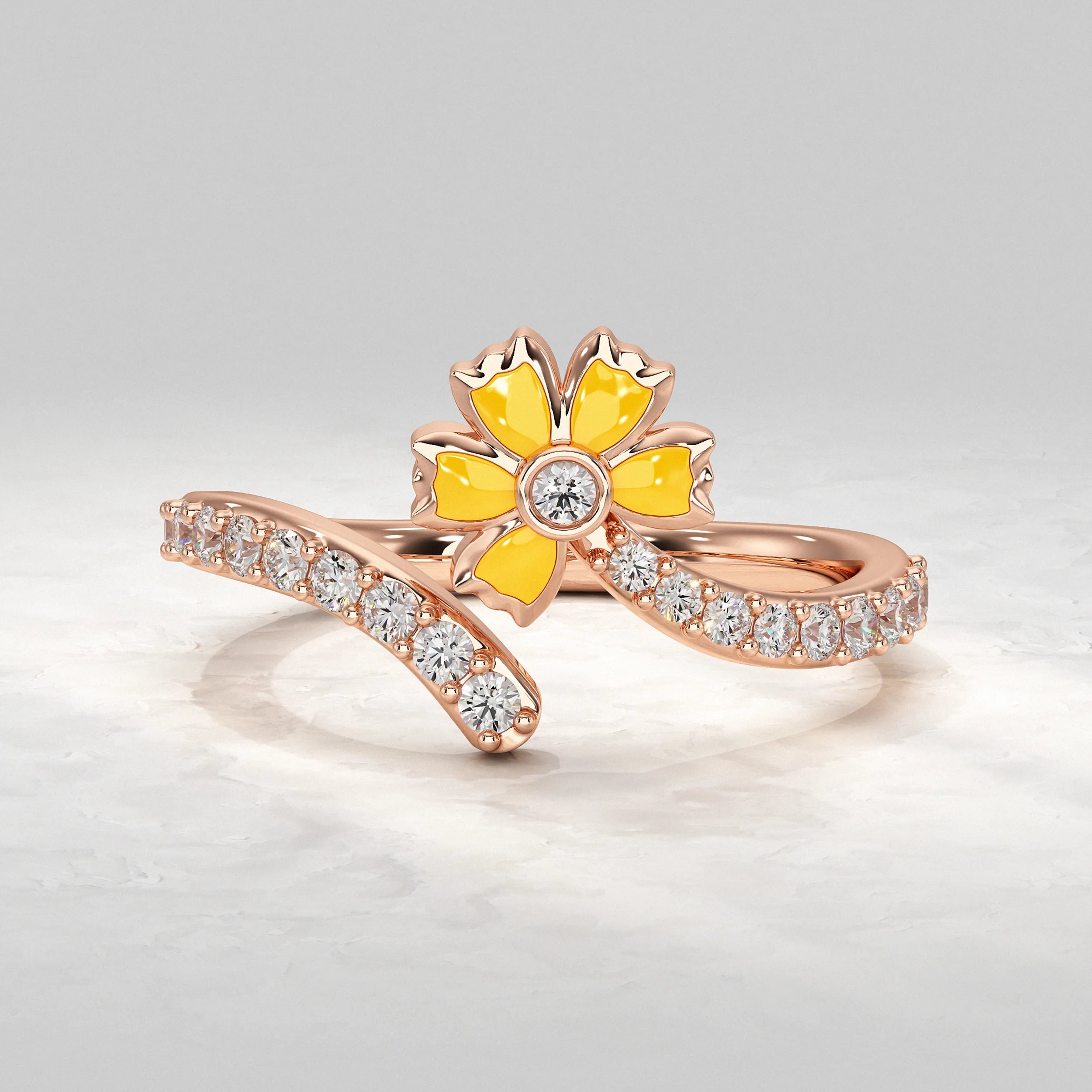 Open Cuff Blooming Flower Diamond Ring Rings
