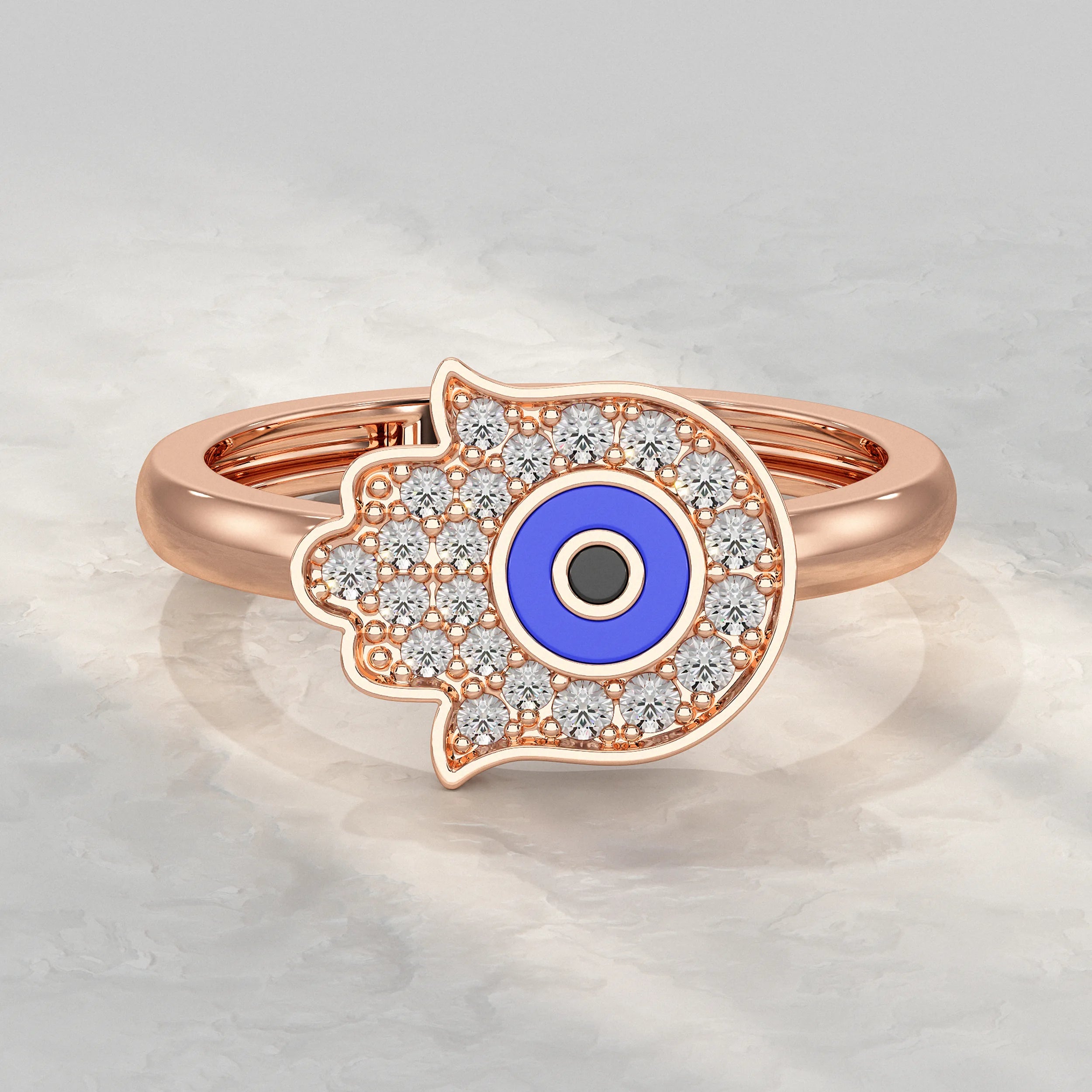 Hand Hamsa Evil Eye Lab Diamond Ring Rings