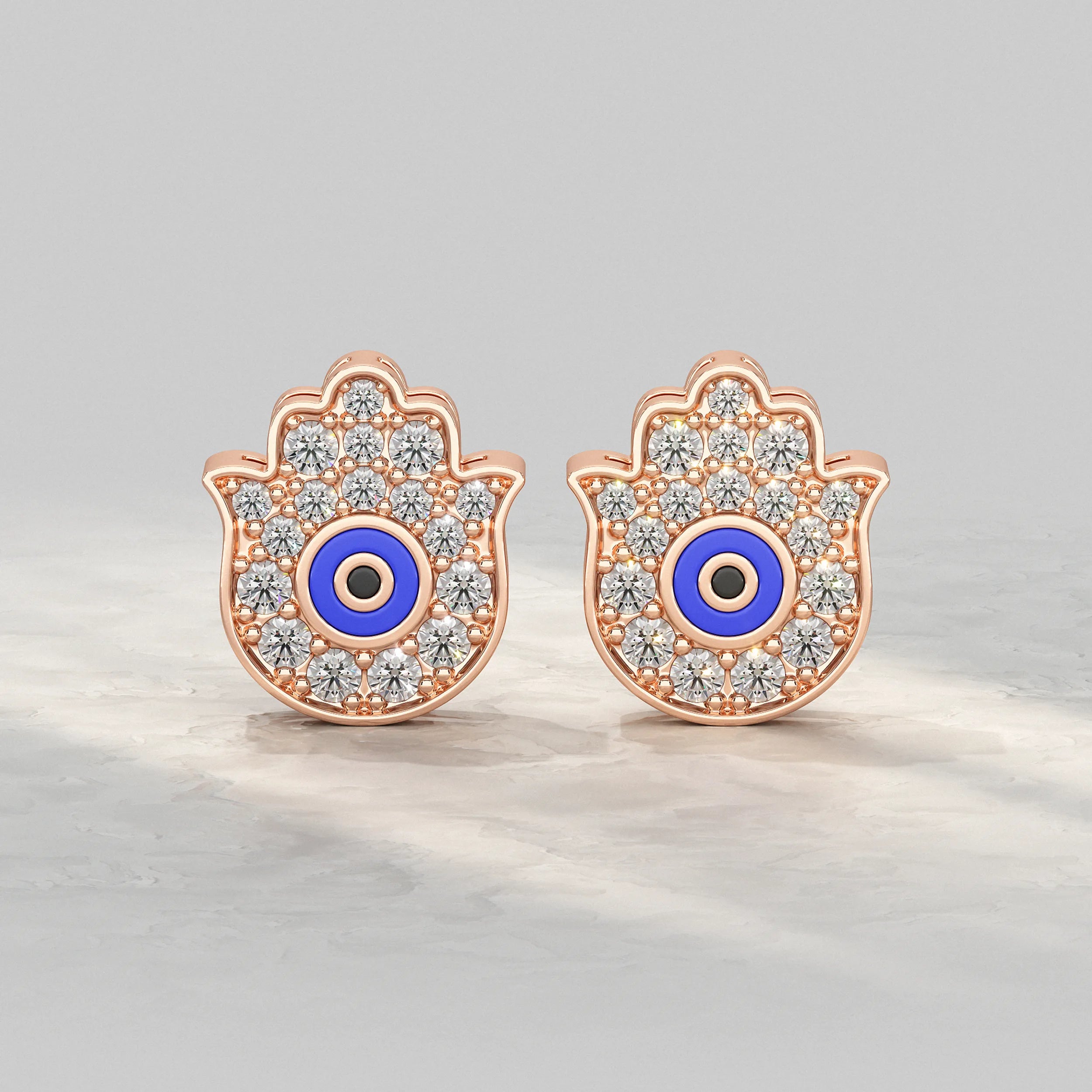 Hand Hamsa Evil Eye Lab Diamond Stud Earrings Earrings