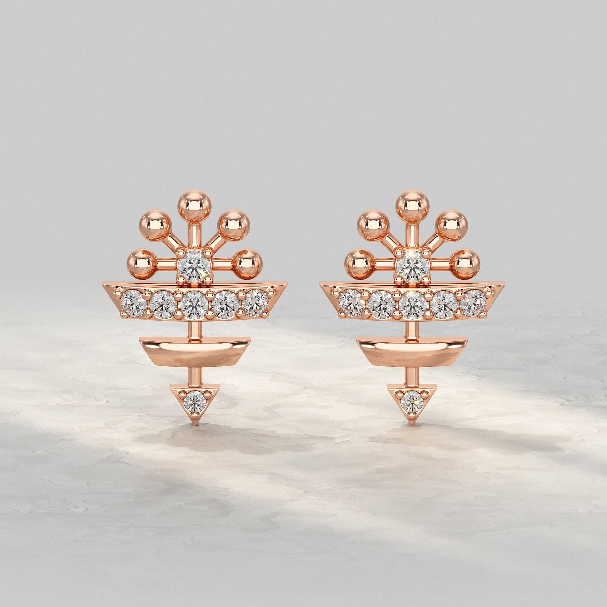 Geometric Round Diamond Pattern Stud Earrings Earrings