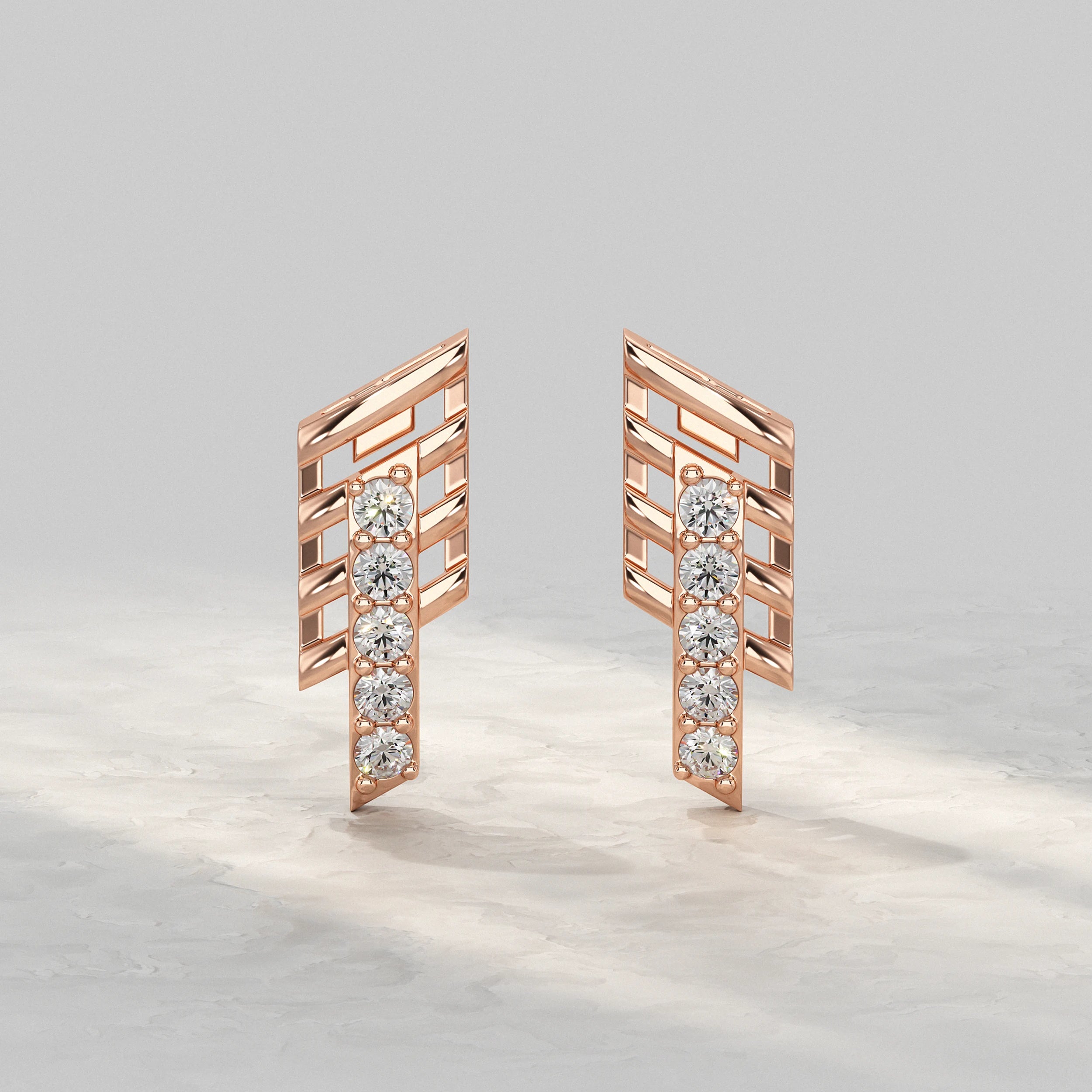 Geometric Open Frame Round Diamond Bar Earrings Earrings