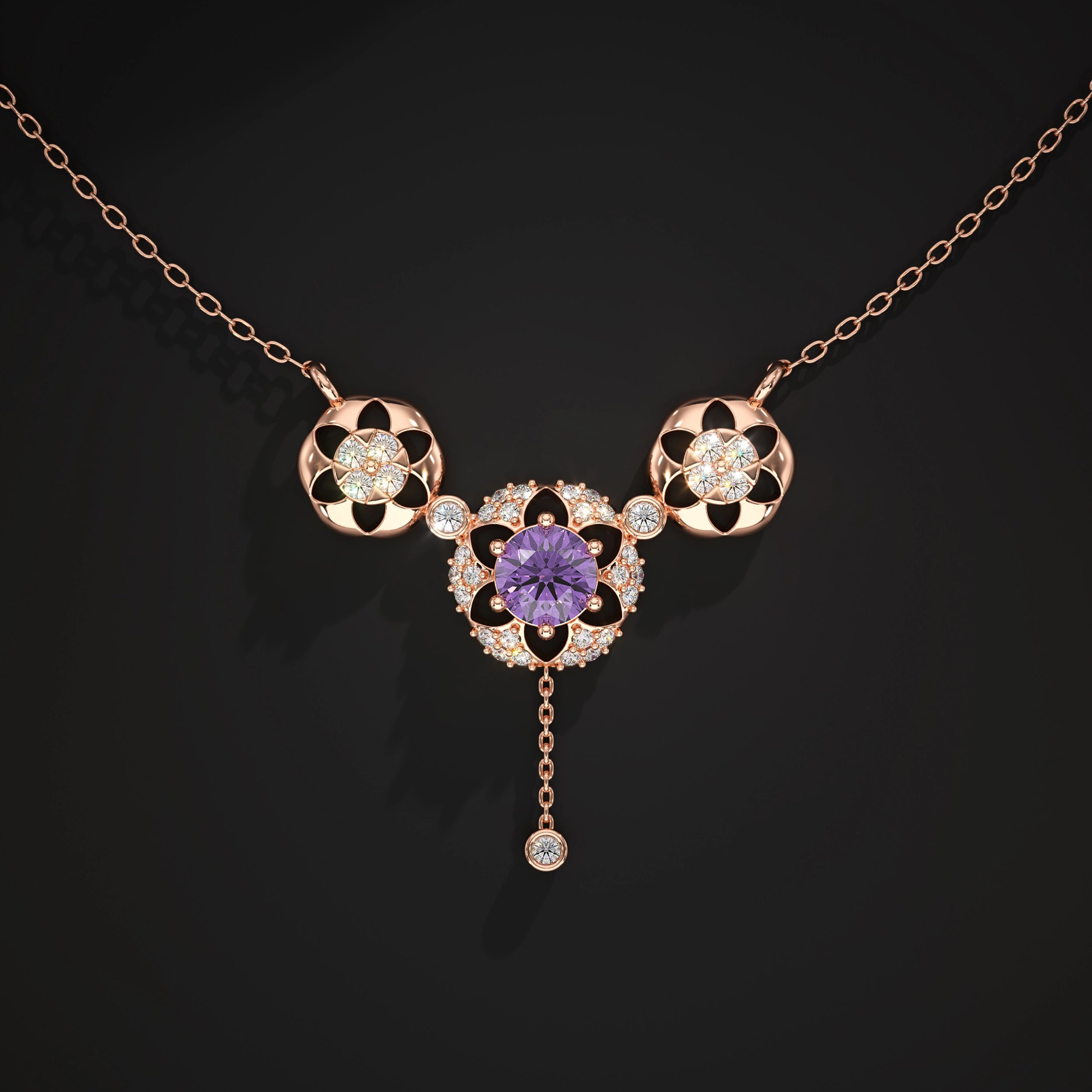 Round Diamond Flower Shape Drop Chain Pendant Pendant