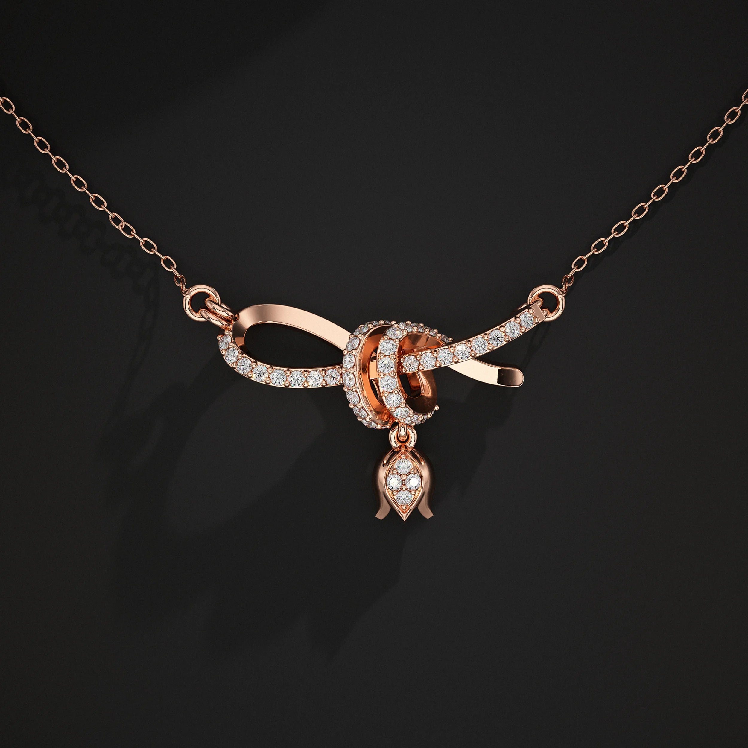 Round Lab Diamond Ribbon Knot Pendant Pendant