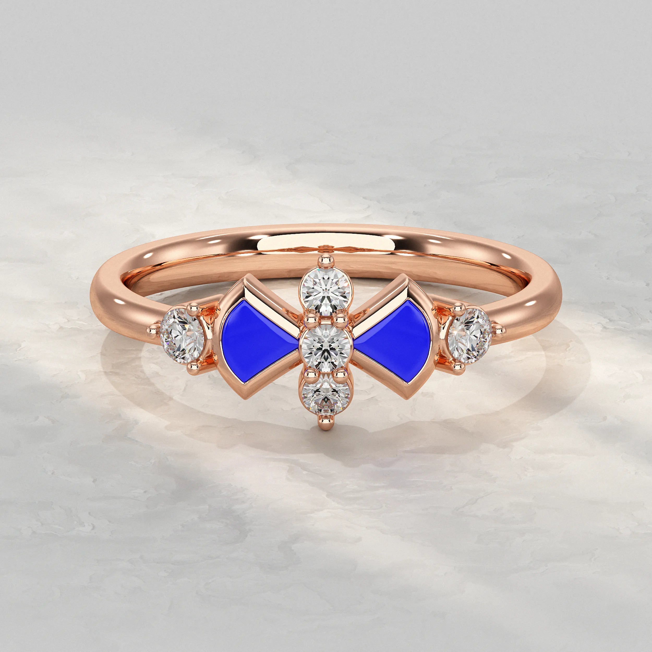 Modern Round Diamond Ring with Blue Enamel Accent Rings