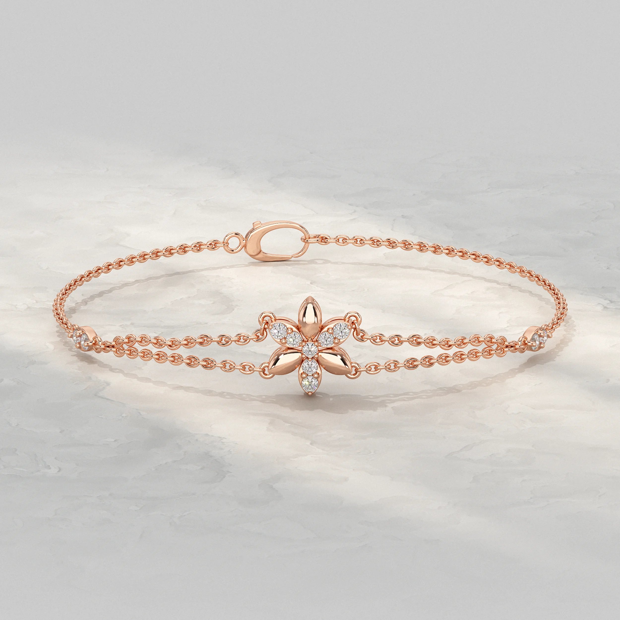 Round Diamond Floral Design Chain Bracelet Bracelet