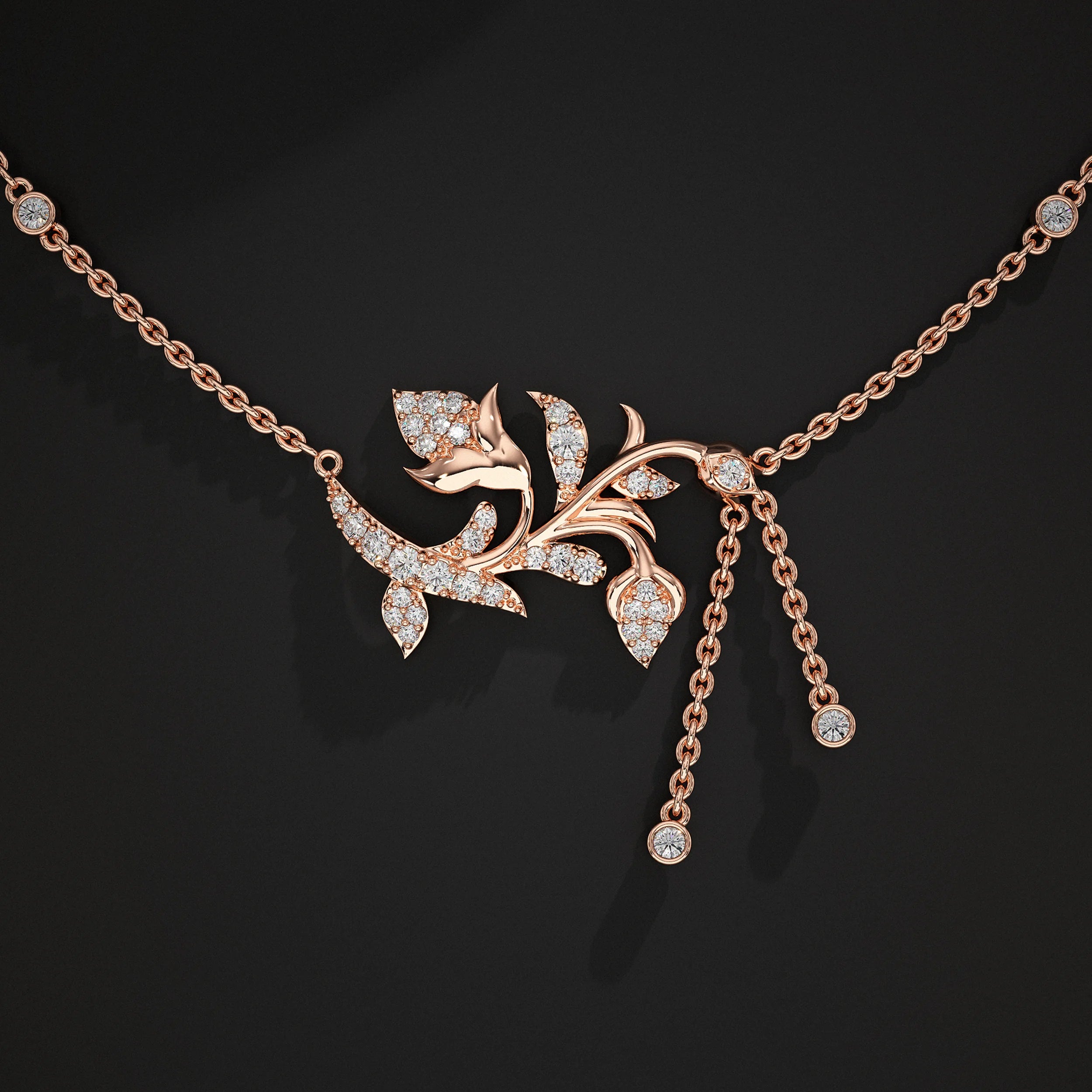 Round Lab Diamond Leaf Shape Pendant Pendant