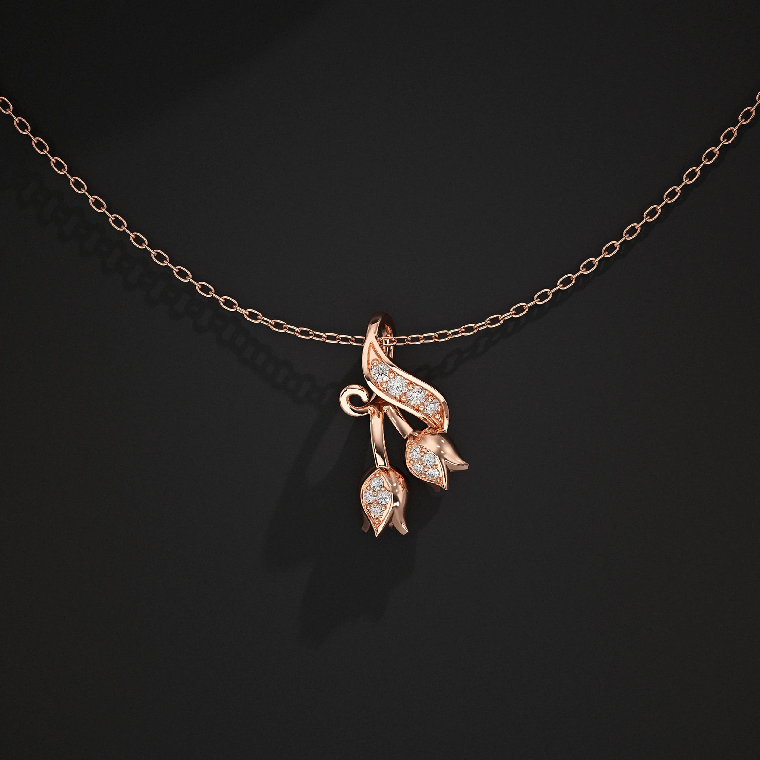 Round Diamond Tulip Design Pendant Pendant