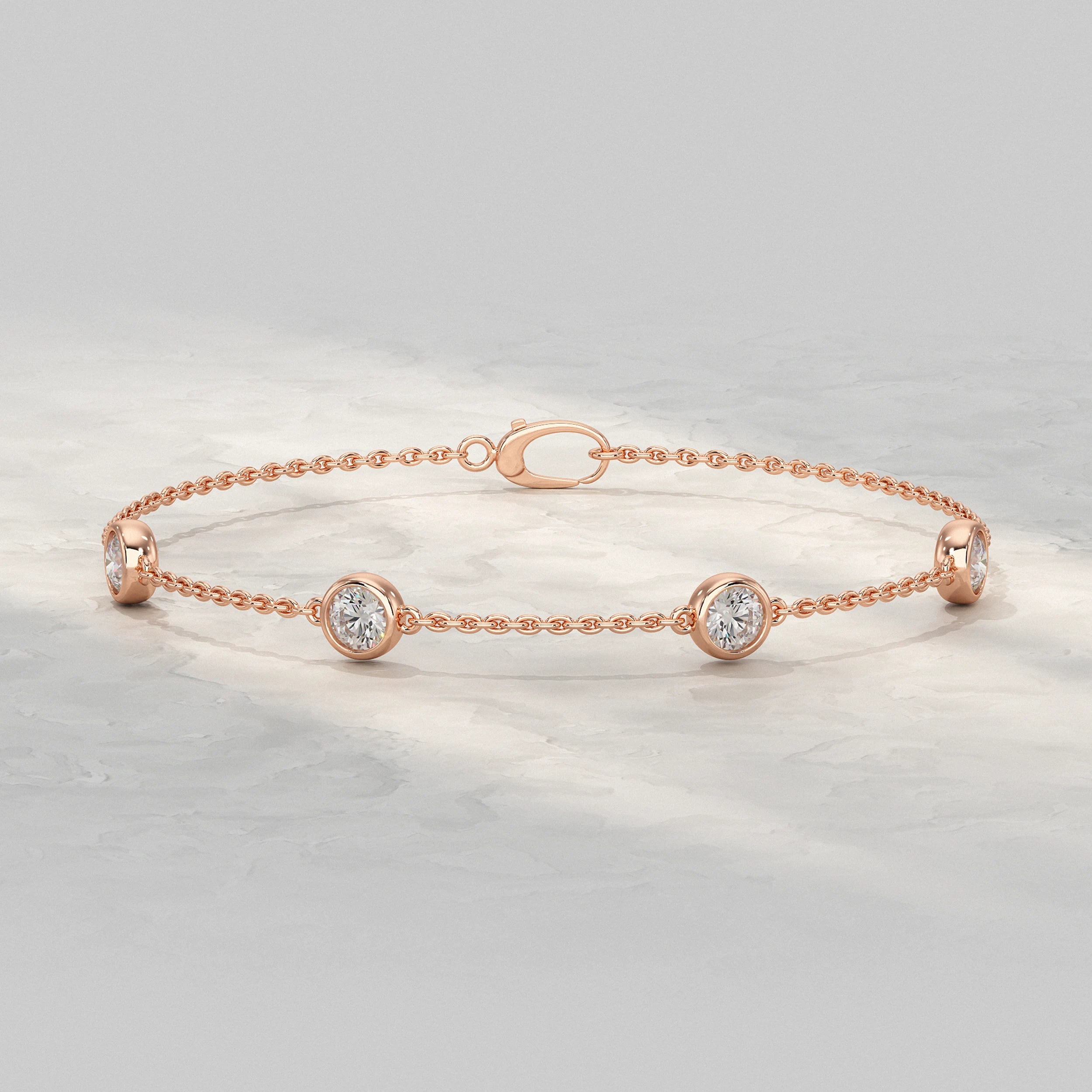 Round Cut Bezel Set Chain Bracelet Bracelet
