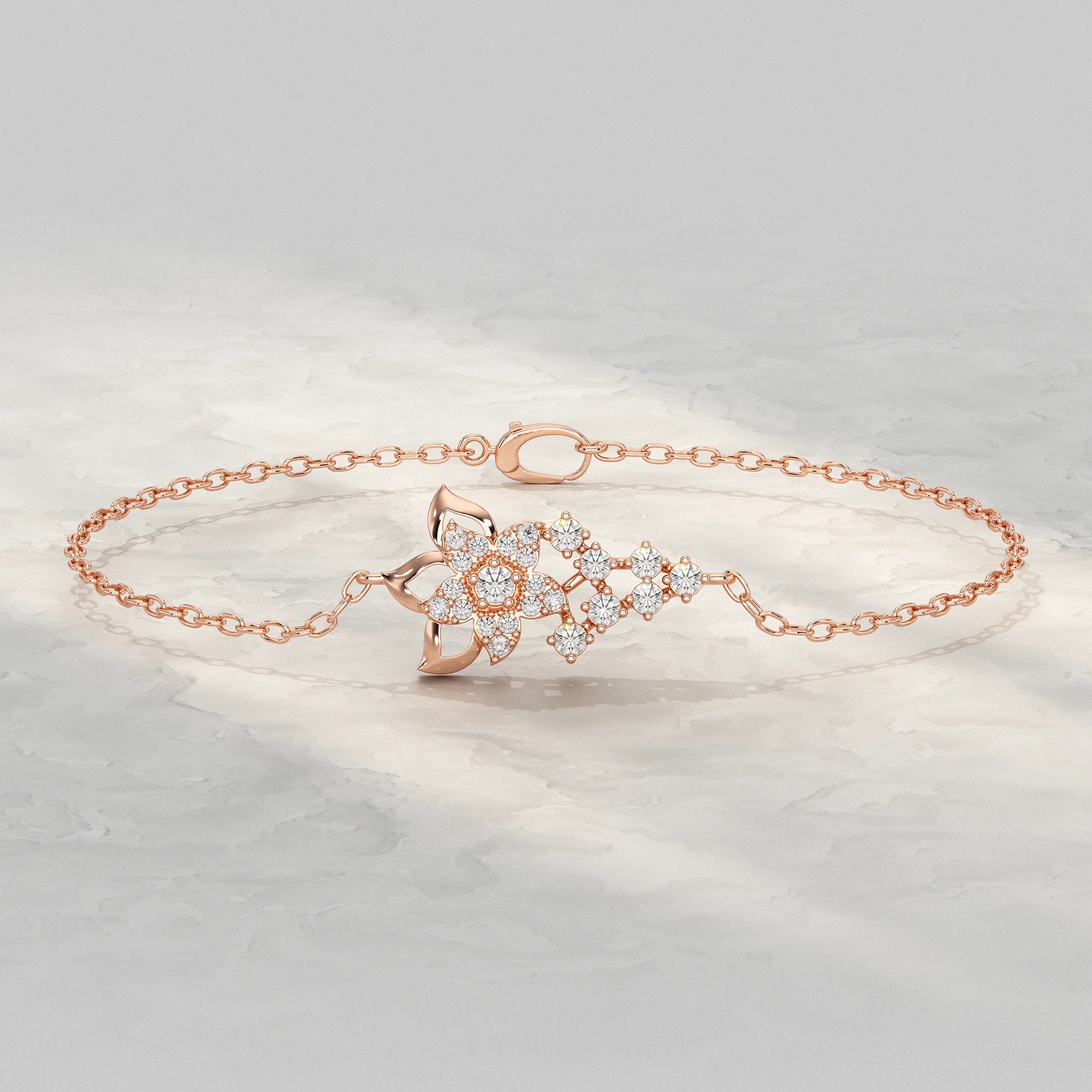 Round Lab Diamond Floral Style Chain Bracelet Bracelet