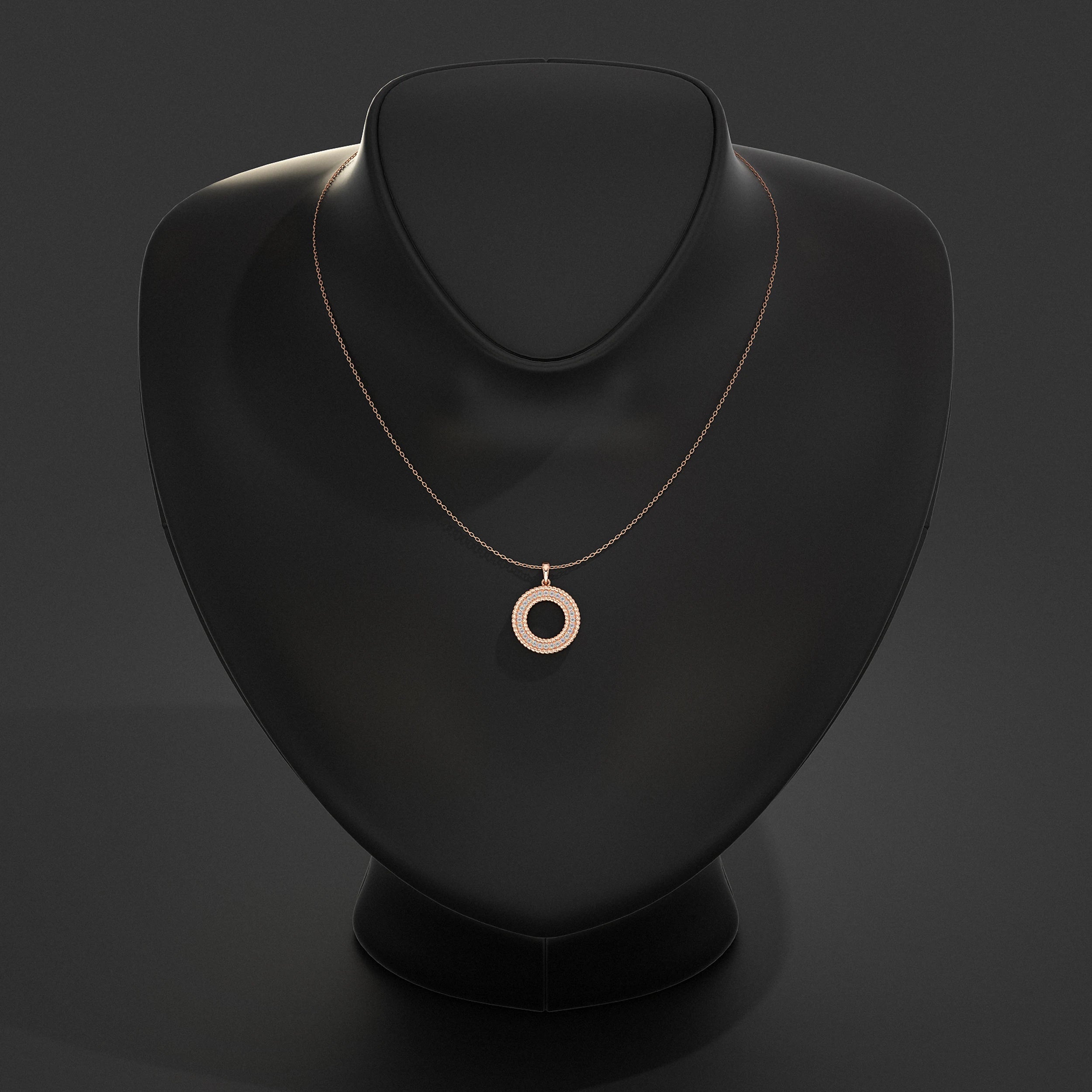 Open Circle Double Border Round Diamond Pendant Pendant