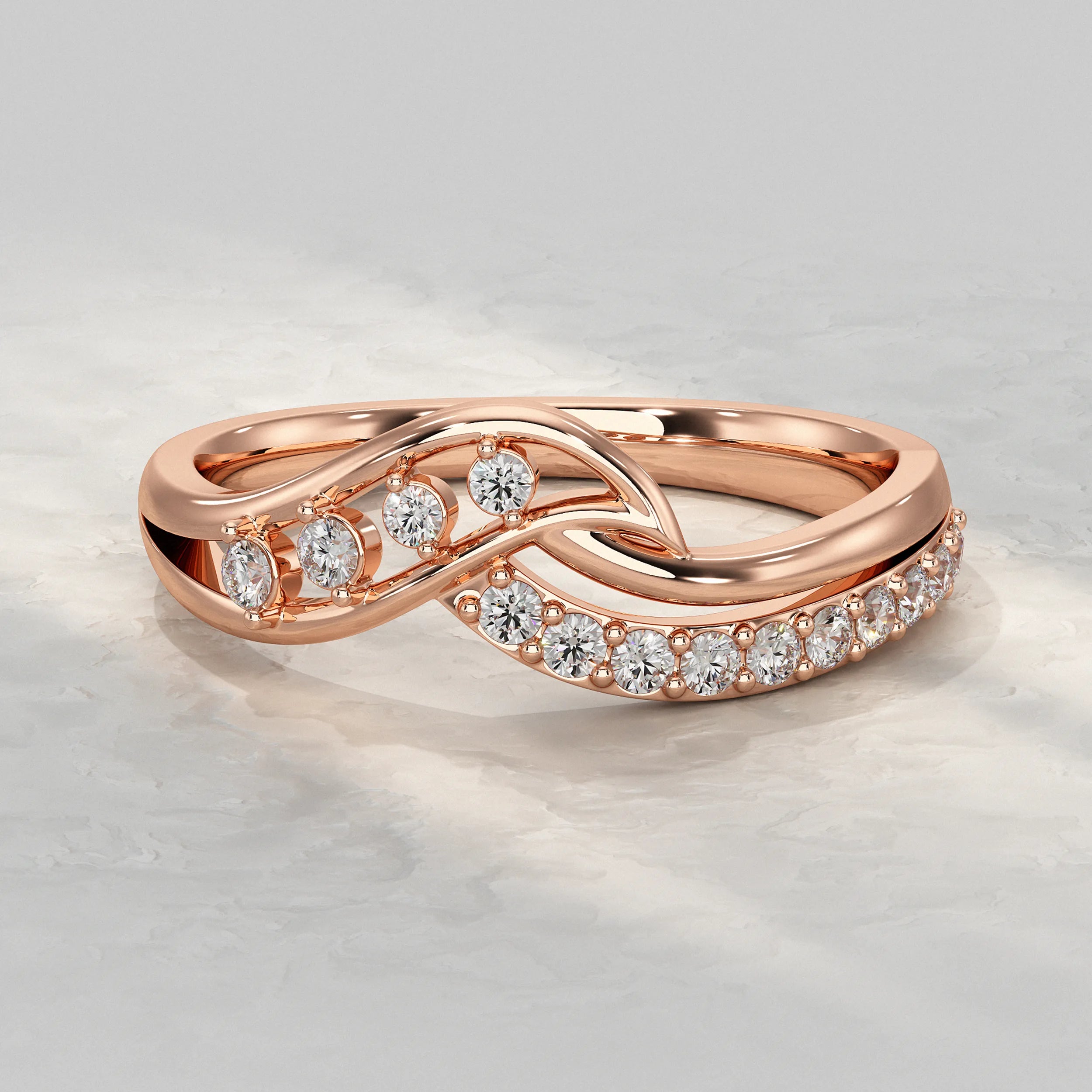 Crossover Round Cut Diamond Cluster Ring Rings