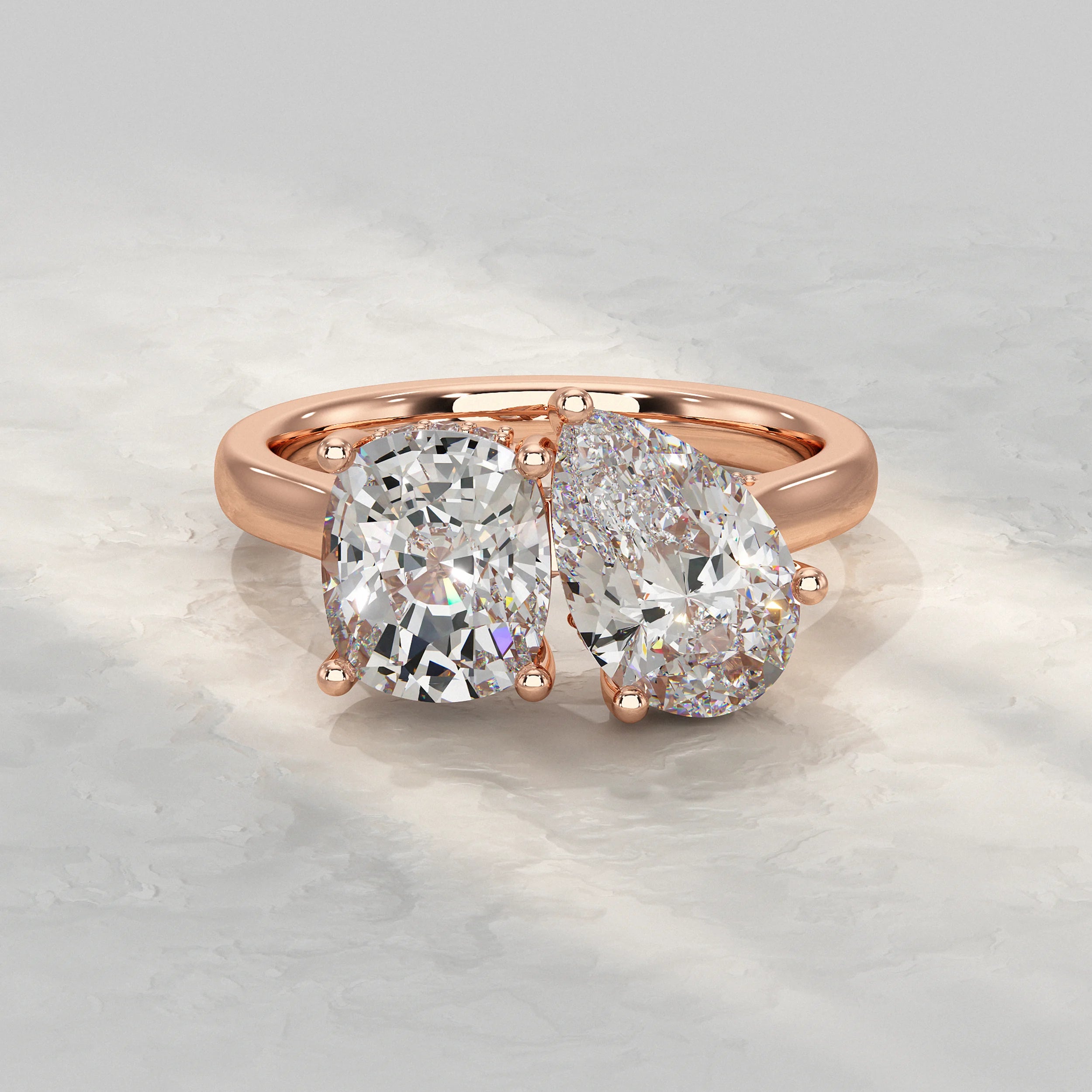 Two Stone Pear And Cushion Lab Diamond Hidden Halo Ring Rings