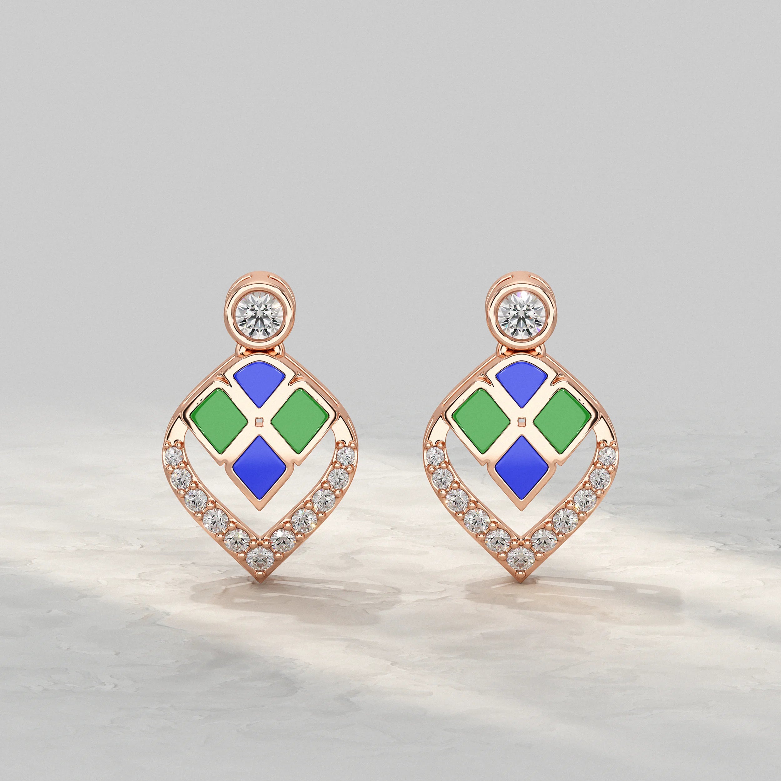 Unique Style Enamel Lab Diamond Stud Earrings