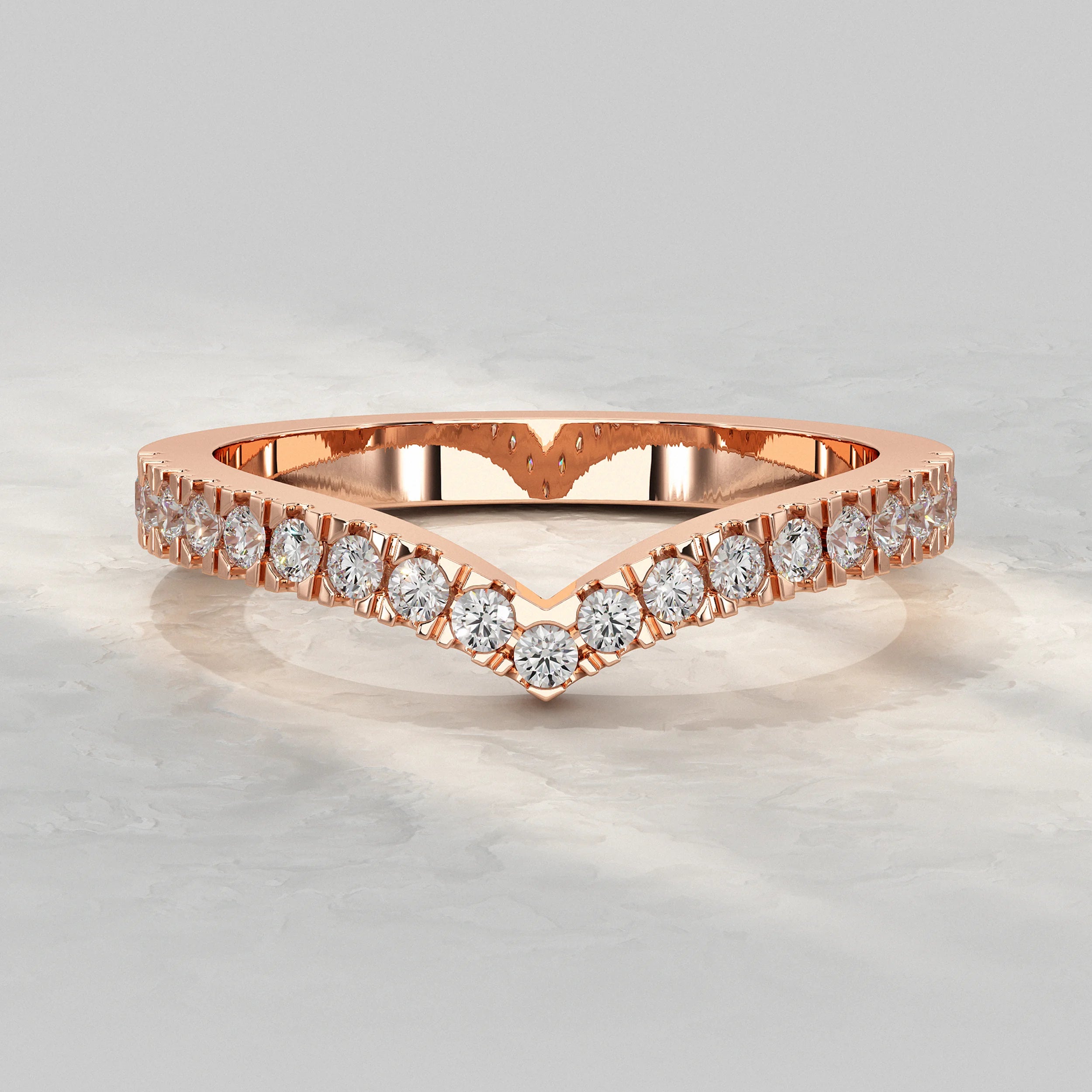 Round Diamond Curved Wedding Band Rings