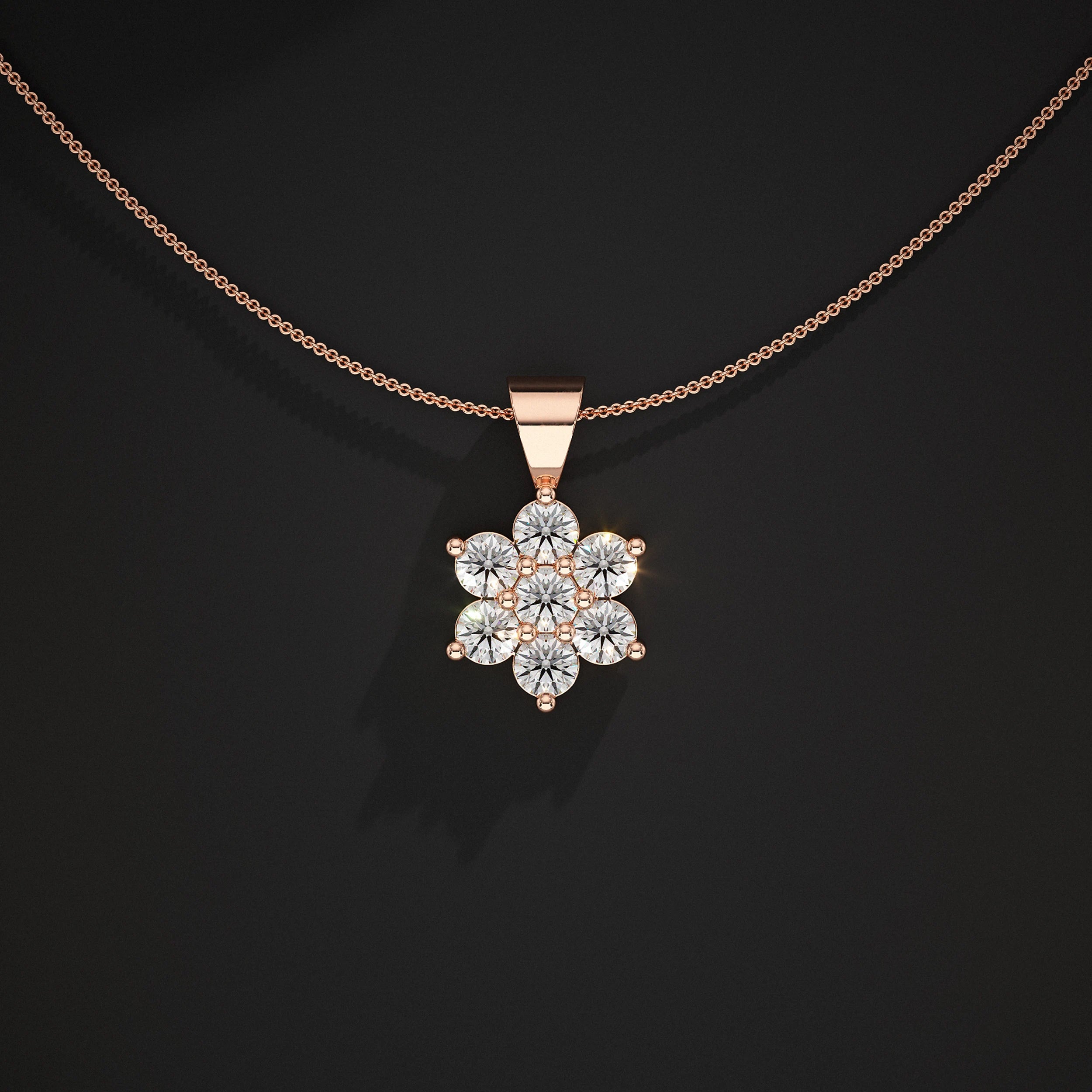 Floral Shape Round Lab Diamond Pendant Pendant