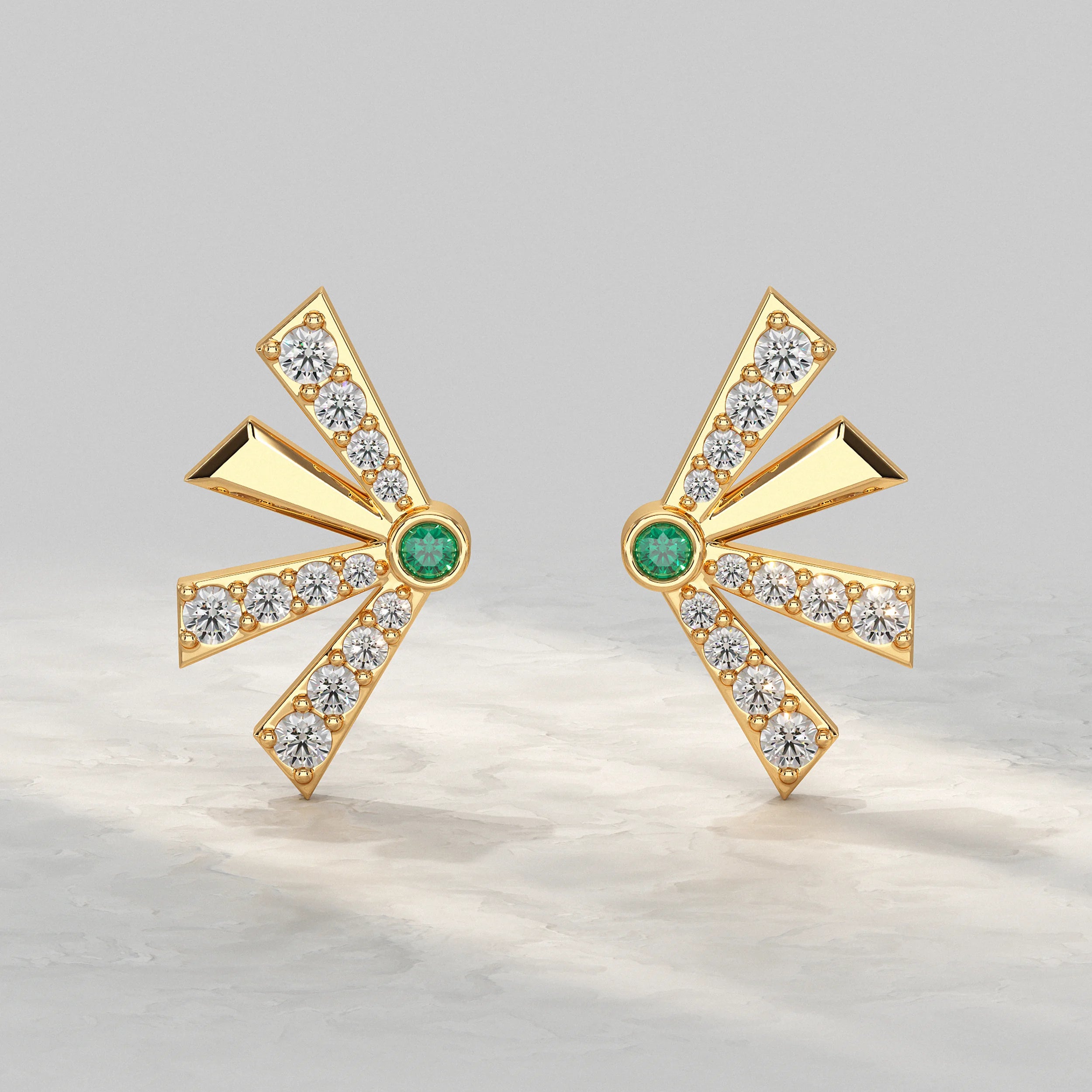 Round Cut Gem Diamond Fan Design Stud Earrings Earrings