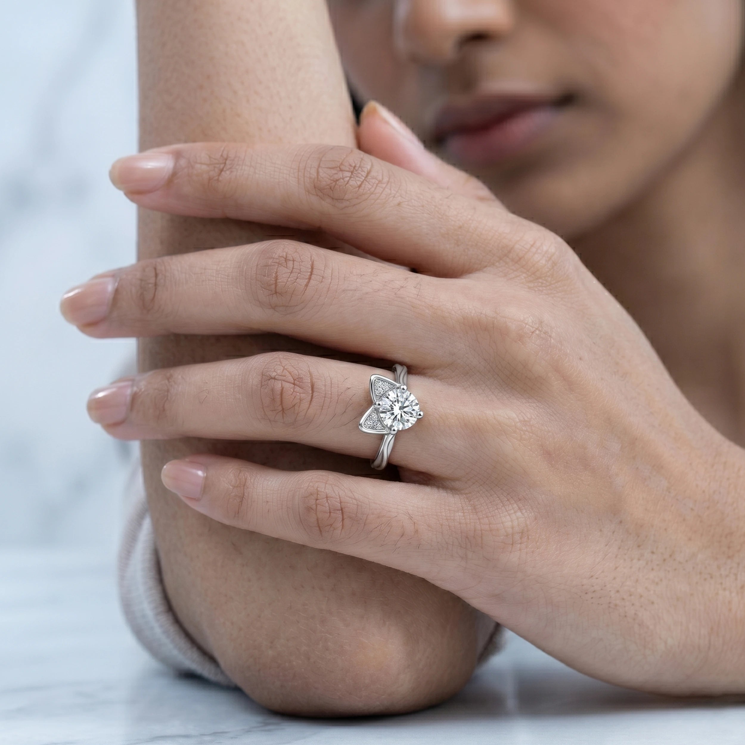Round Lab Diamond Cat Shape Engagement Ring Rings