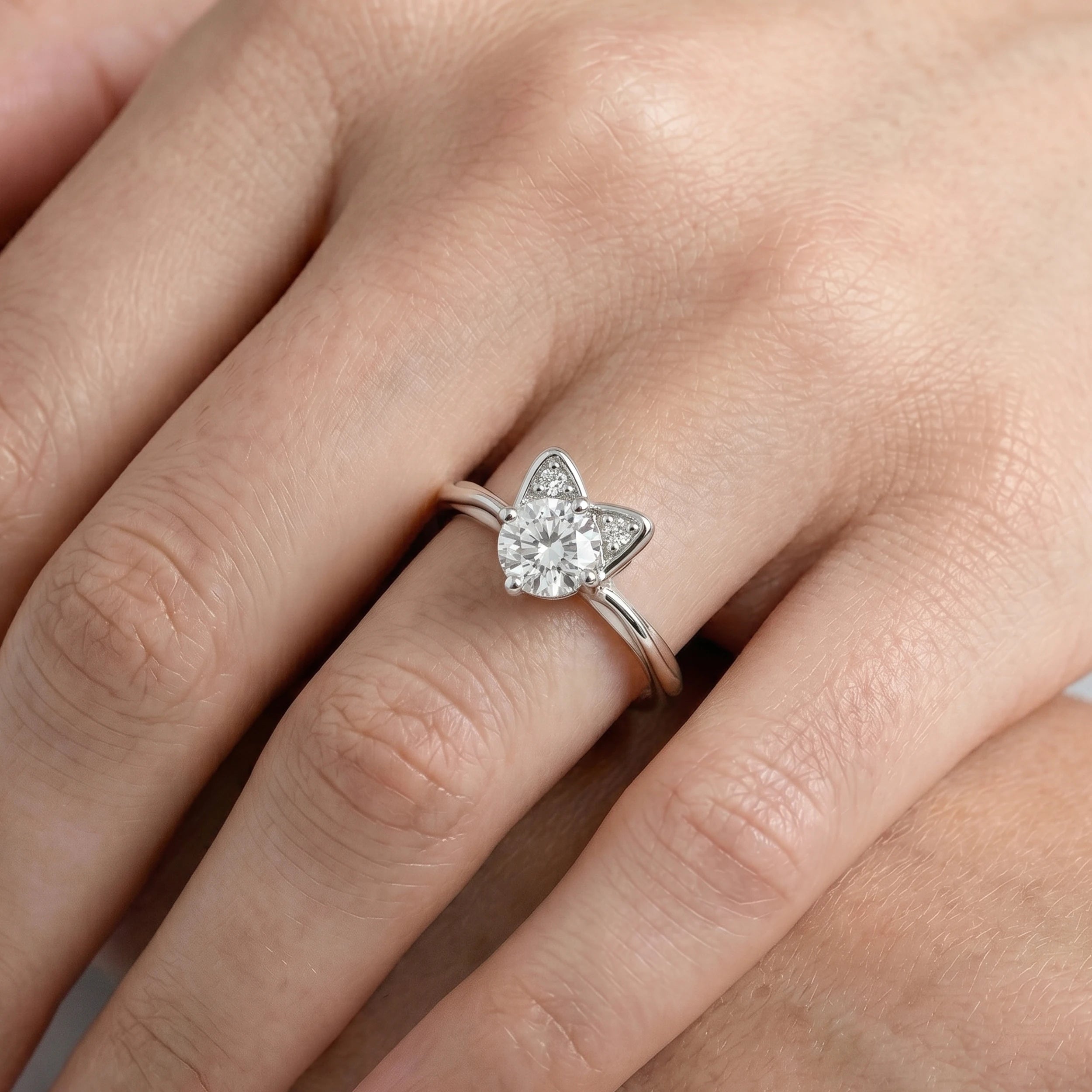 Round Lab Diamond Cat Shape Engagement Ring Rings