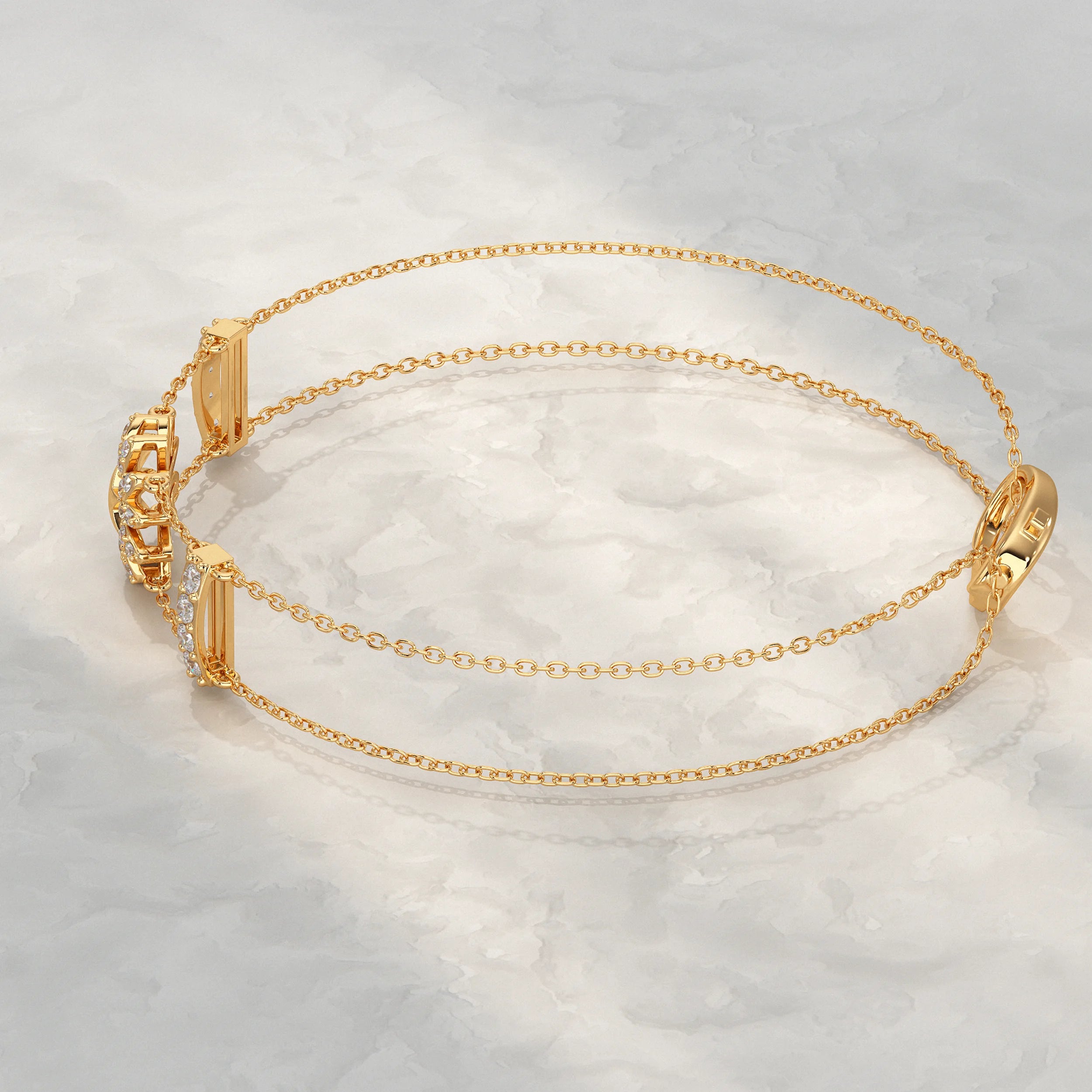 Floral Shape Round Diamond Double Chain Bracelet Bracelet