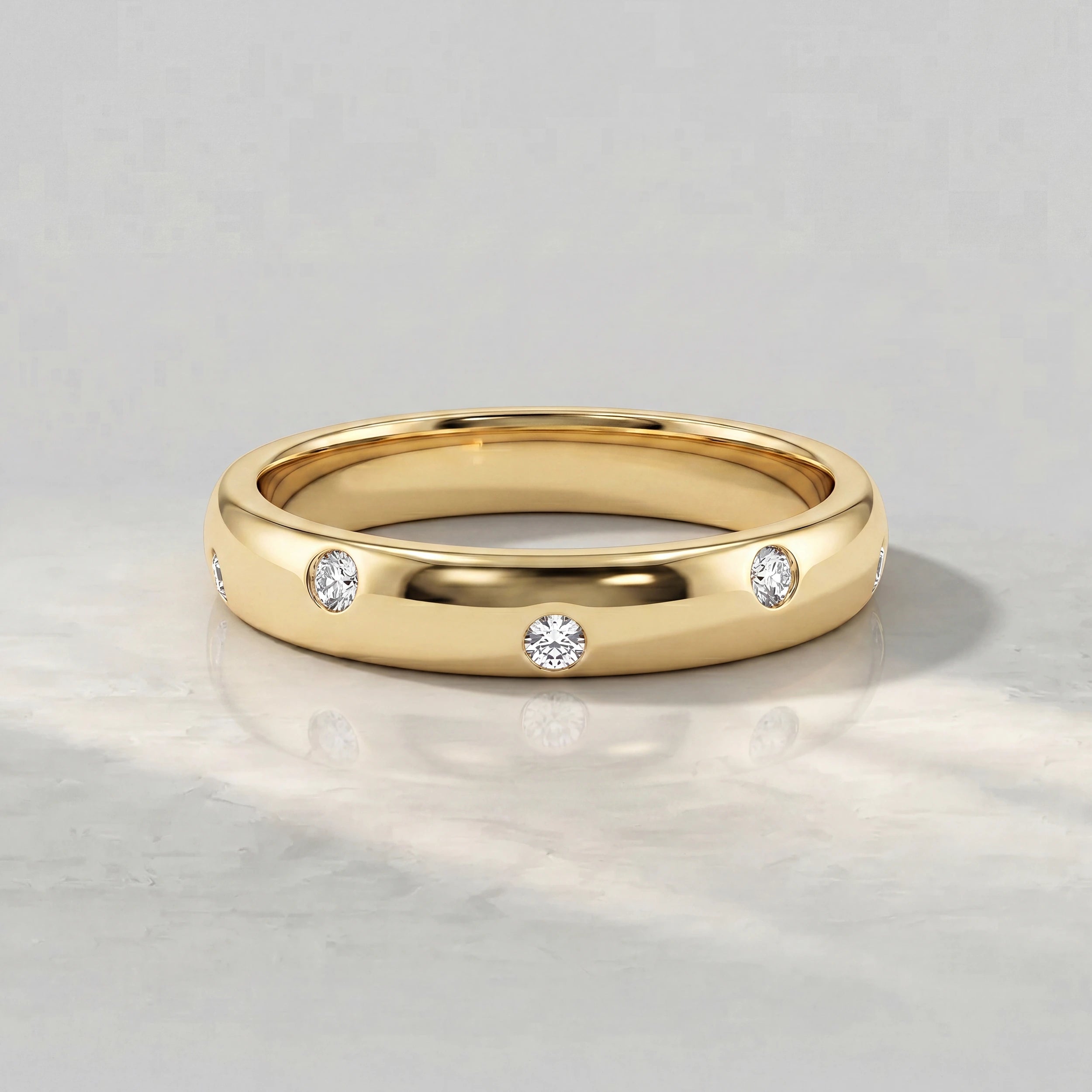 Round Diamond Flush Set Band Rings