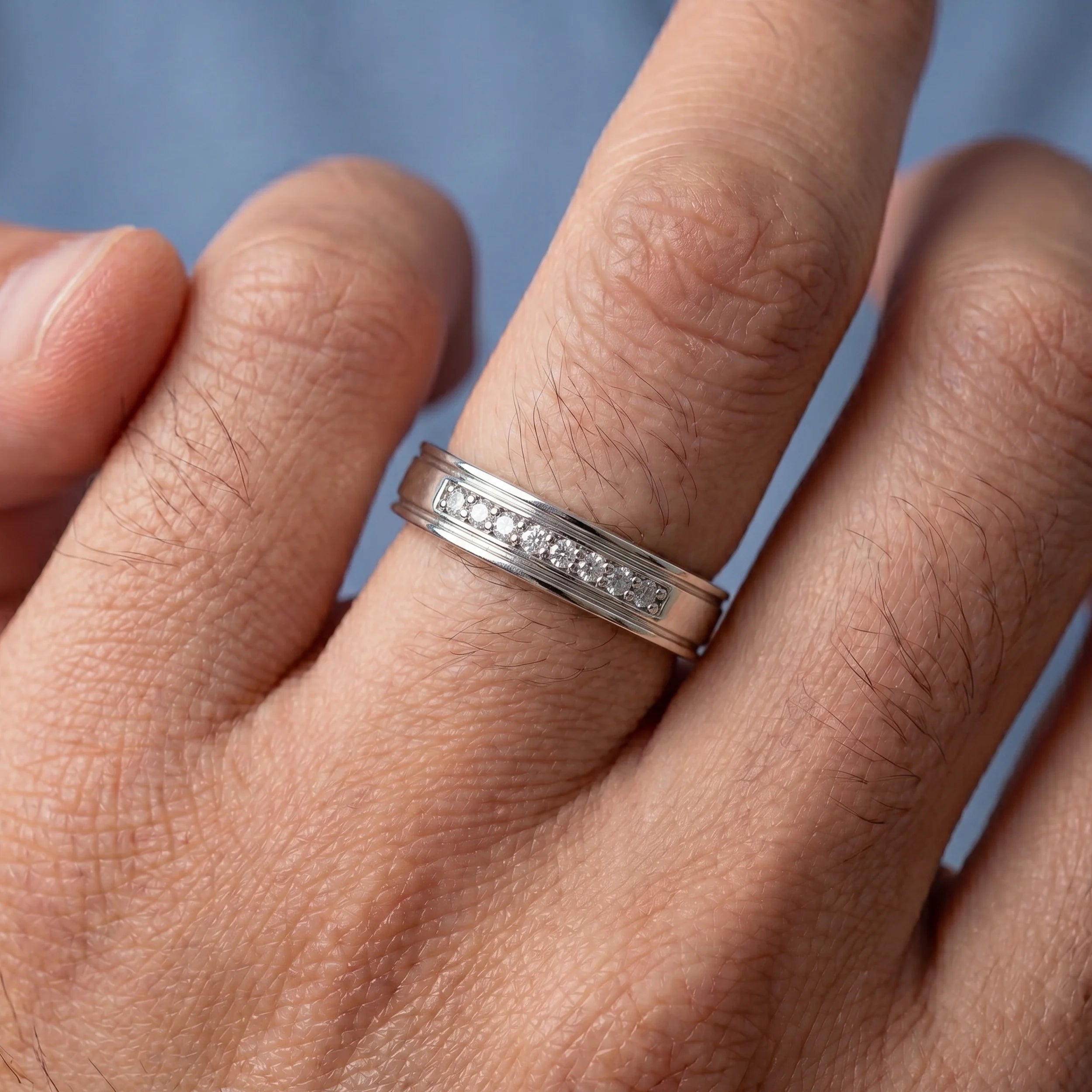 Round Diamond Channel Set Wedding Band Band