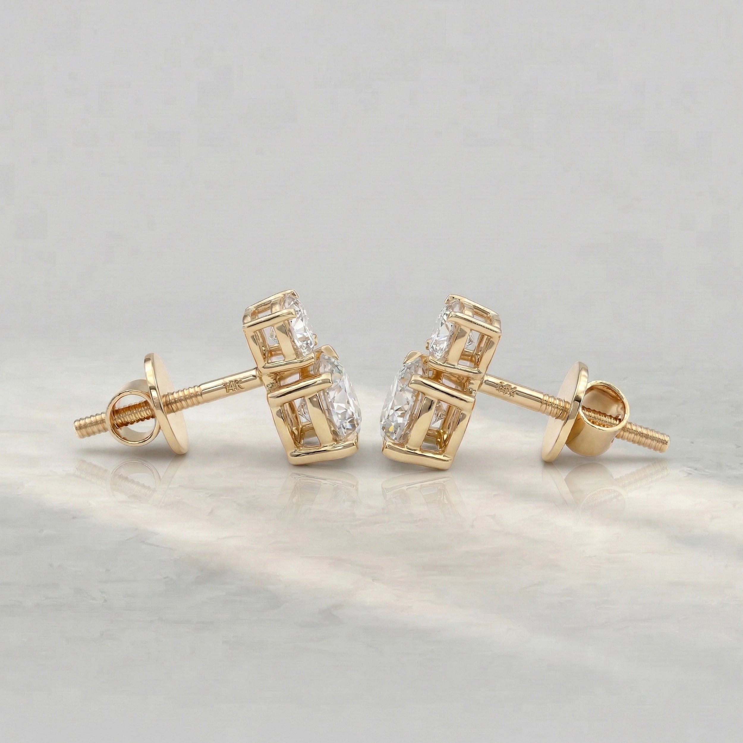 Round Cut Diamond Two Stone Stud Earring Earrings