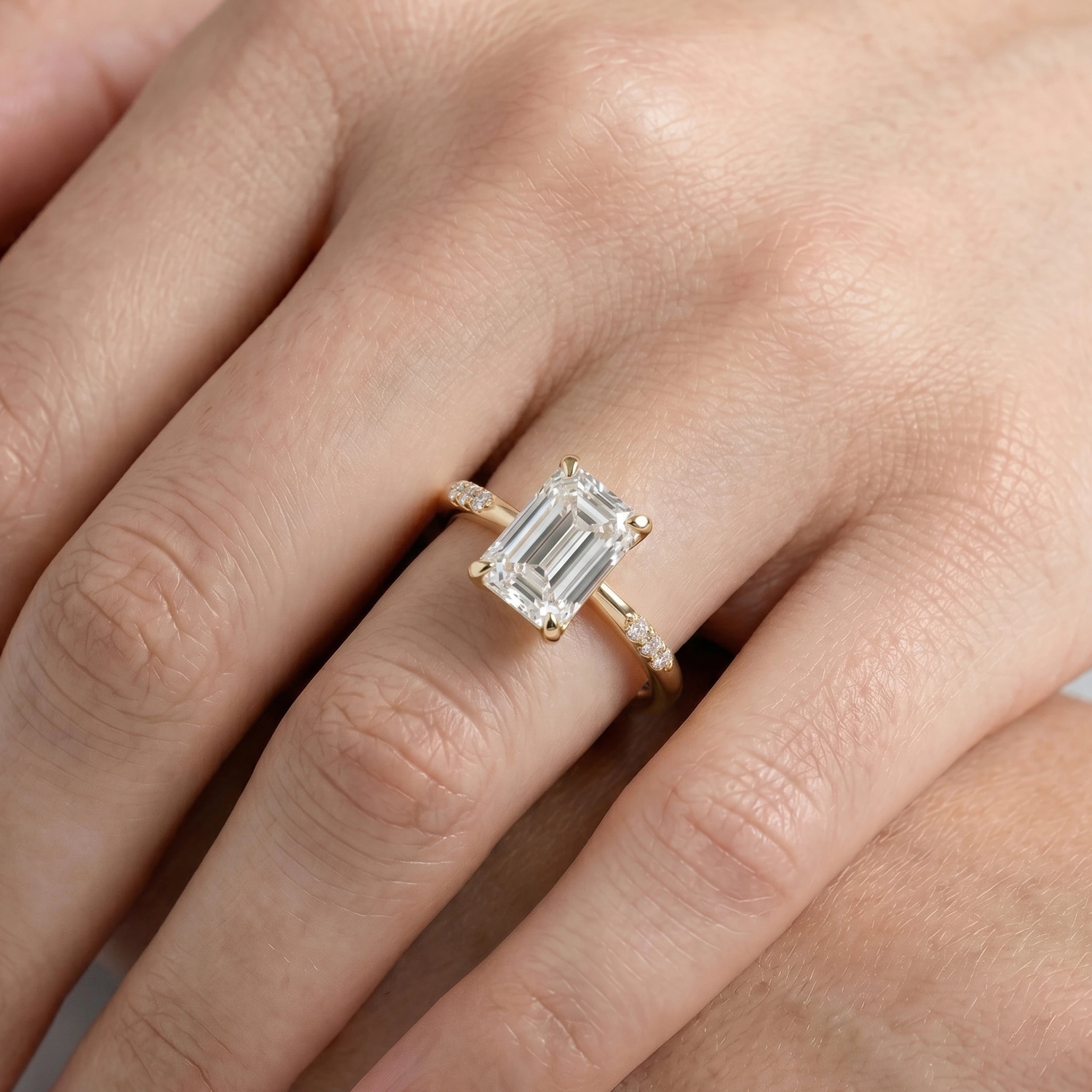Emerald Lab Diamond Accent Engagement Ring Rings