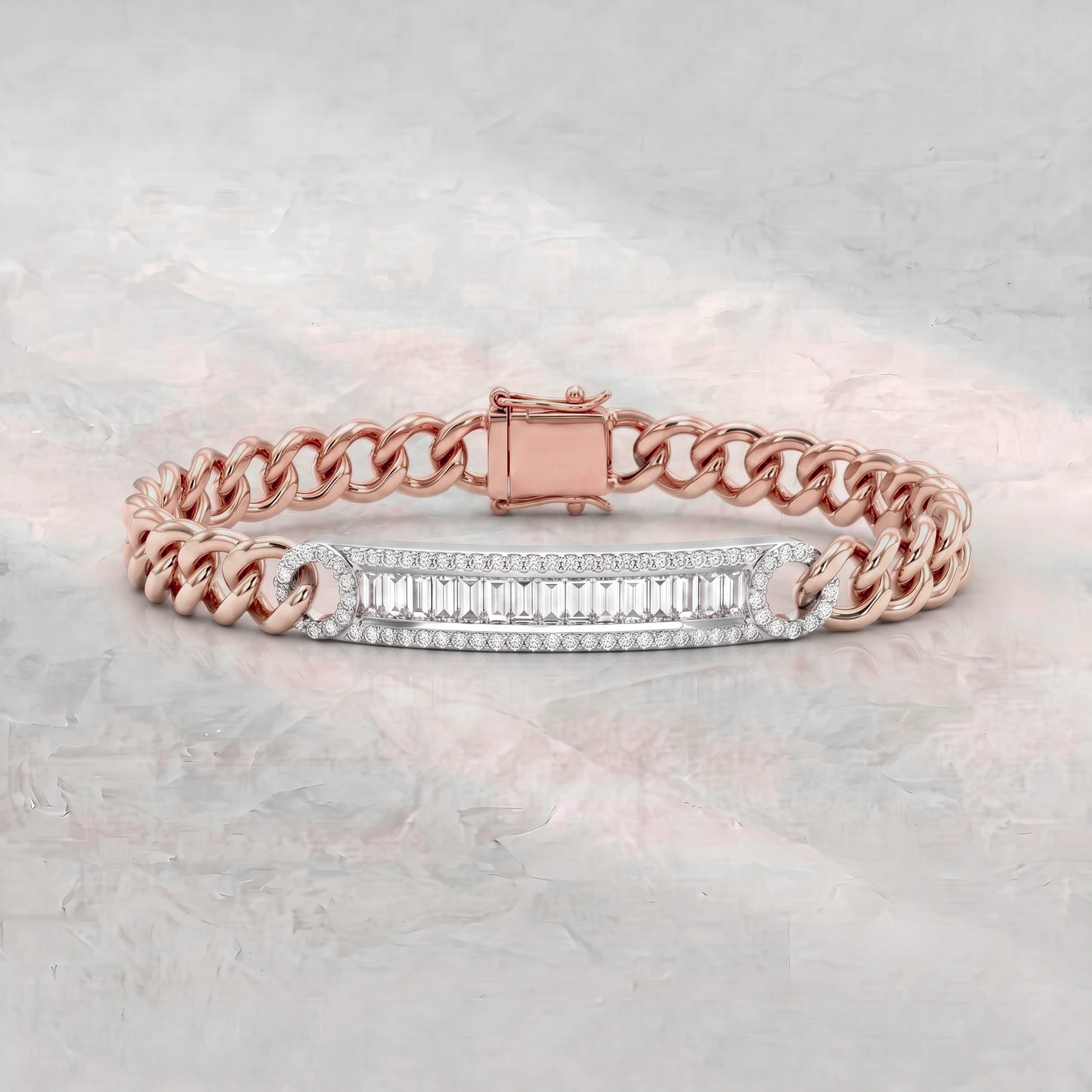 Baguette Diamond Bar Curb Link Men's Bracelet Bracelet