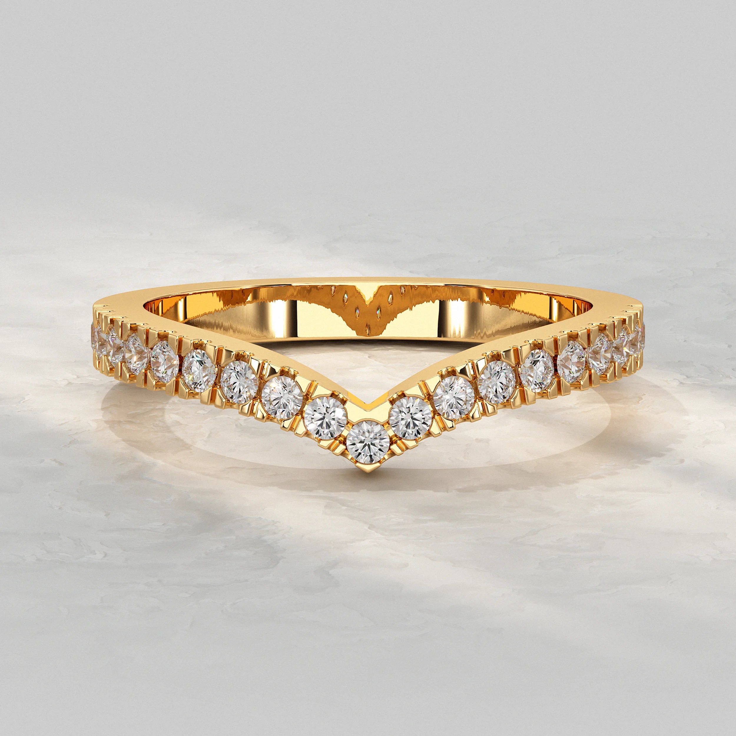 Round Diamond Curved Wedding Band Rings