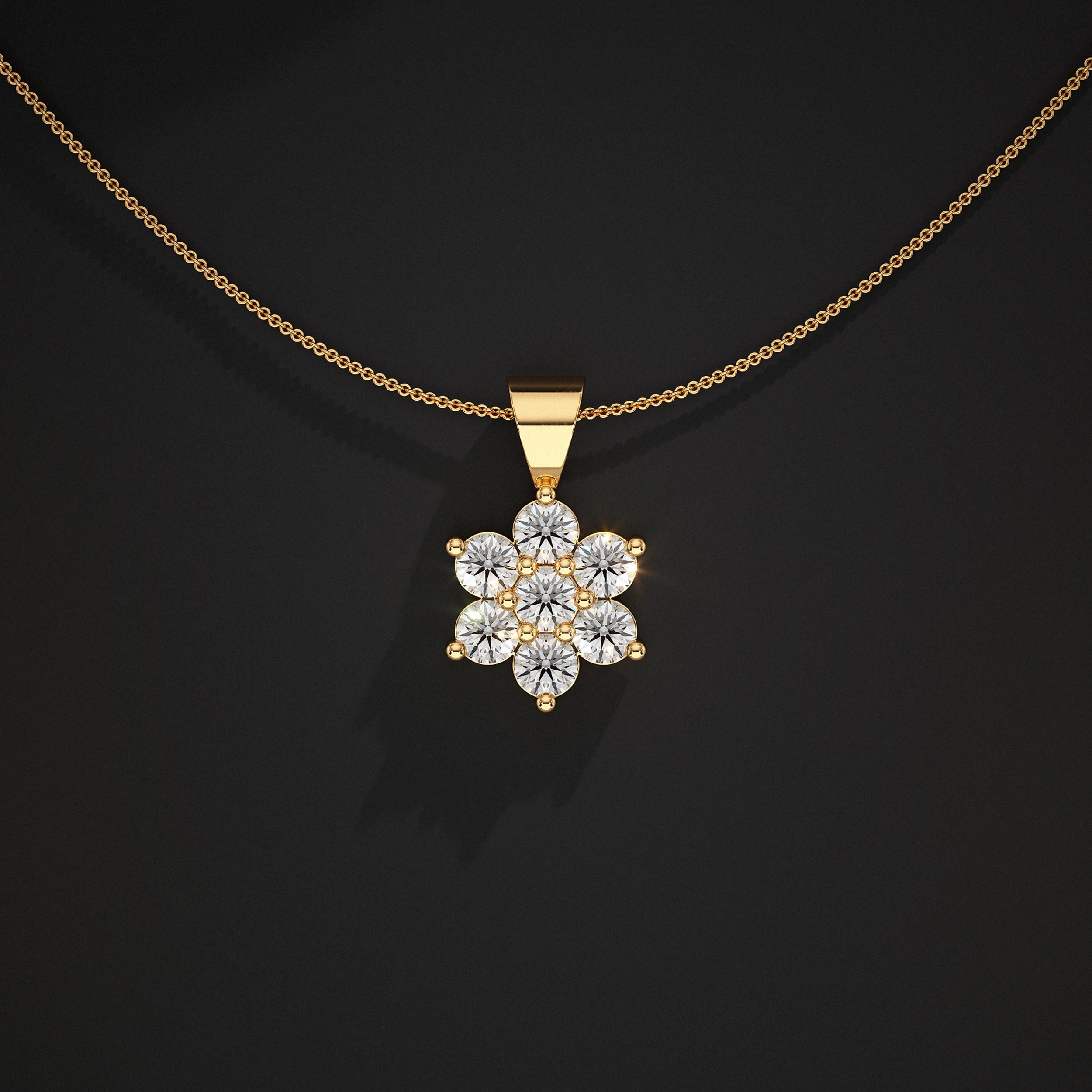 Floral Shape Round Lab Diamond Pendant Pendant