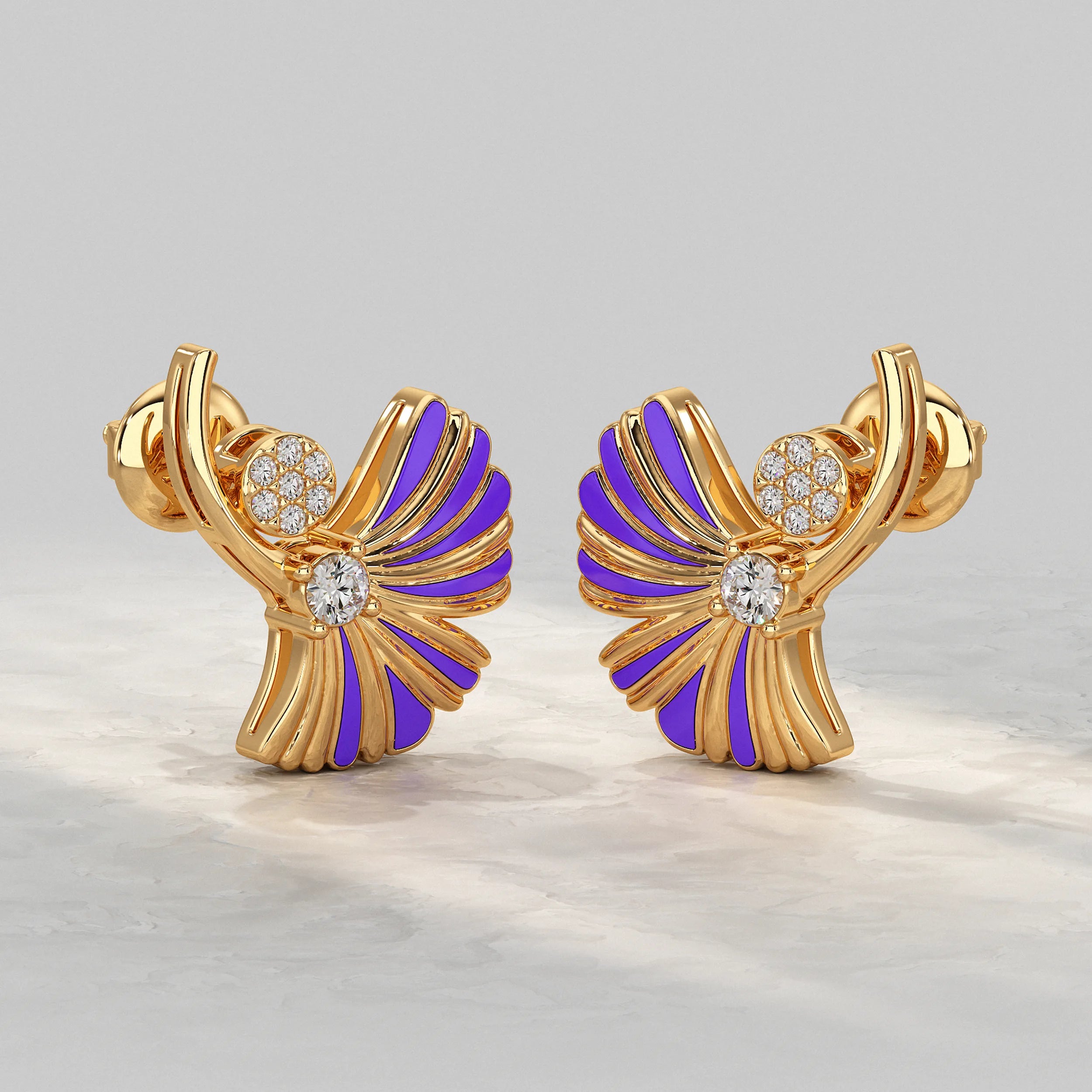 Enamel Flower Shape Lab Diamond Stud Earrings Earrings