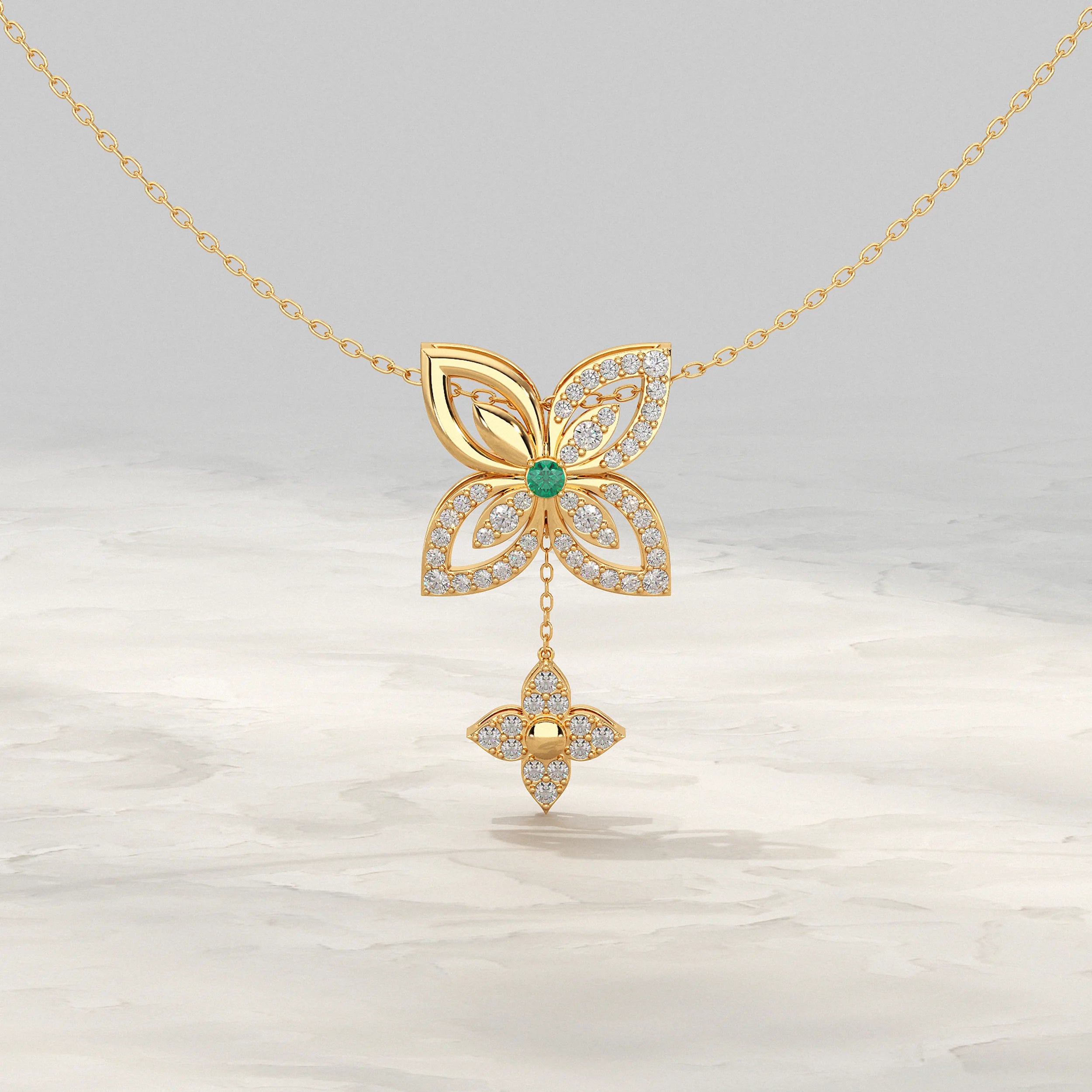 Round Diamond Flower Design With Drop Chains Pendant