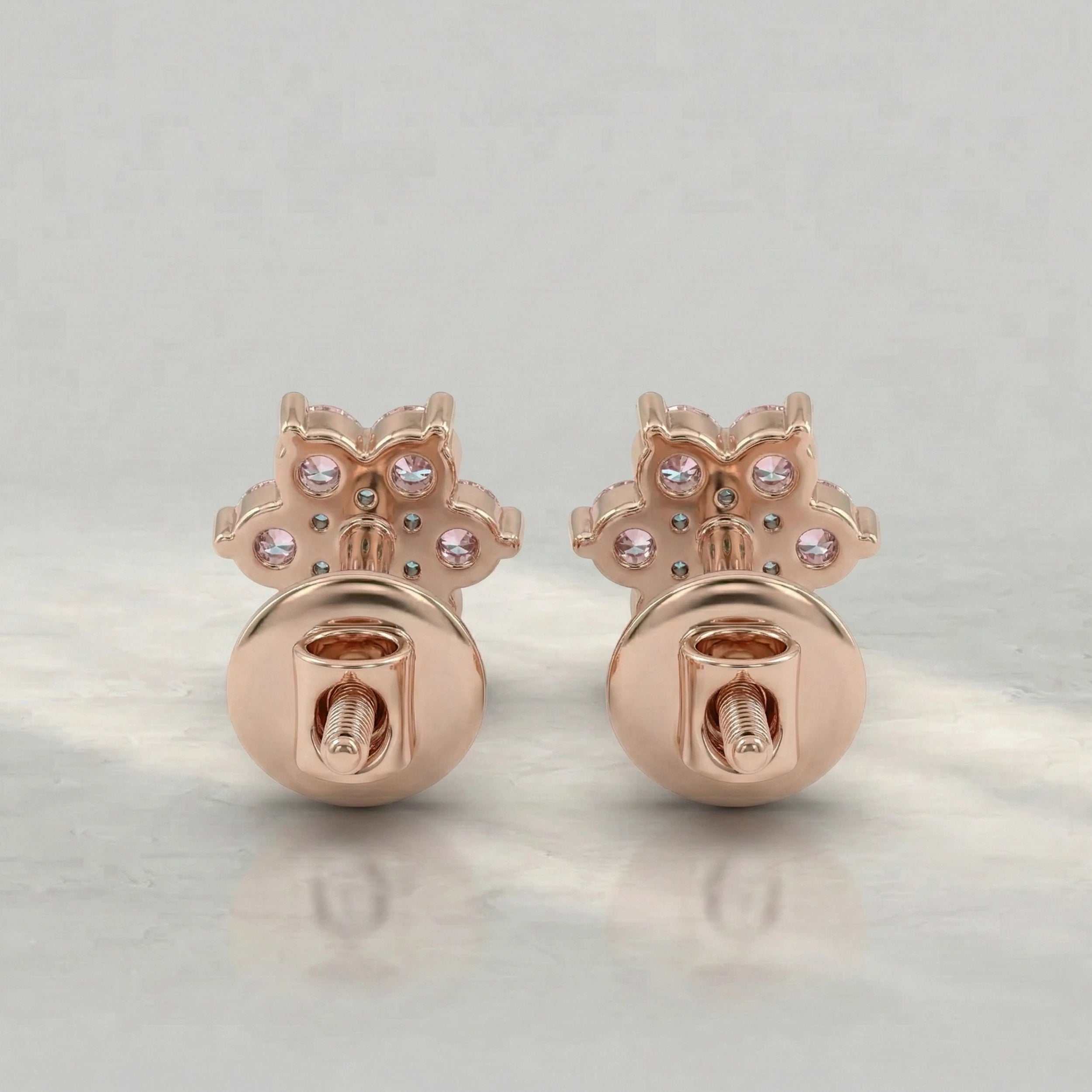 Floral Style Pink Round Diamond Stud Earring Earrings