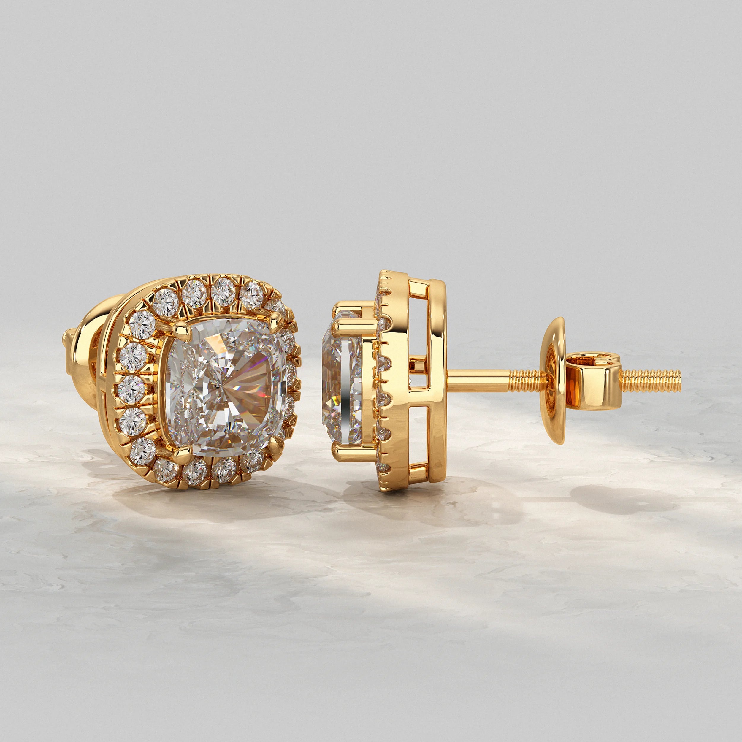 Cushion Lab Diamond Halo Stud Earrings Earrings