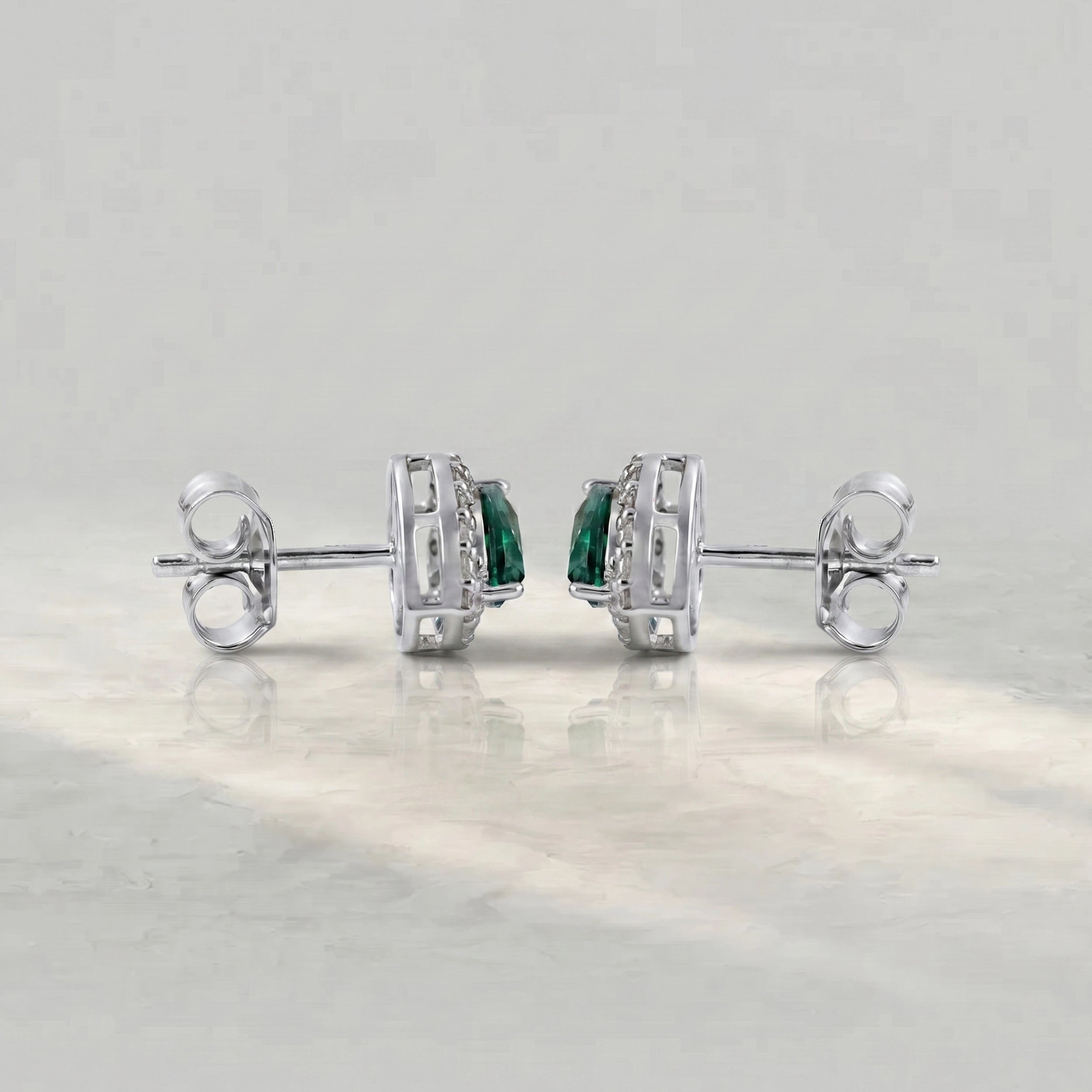 Emerald Pear Gemstone Halo Stud Earrings Earrings