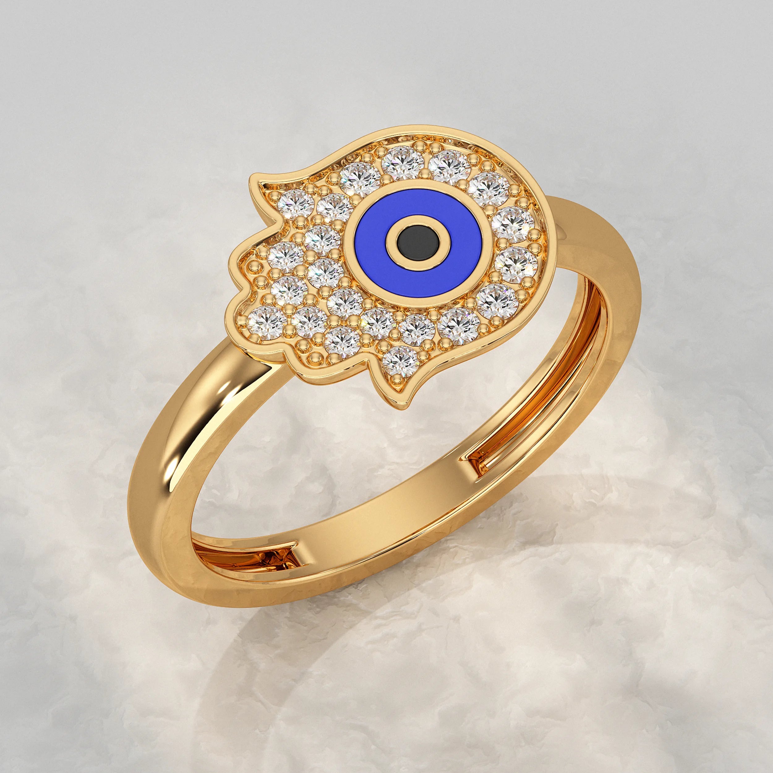 Hand Hamsa Evil Eye Lab Diamond Ring Rings