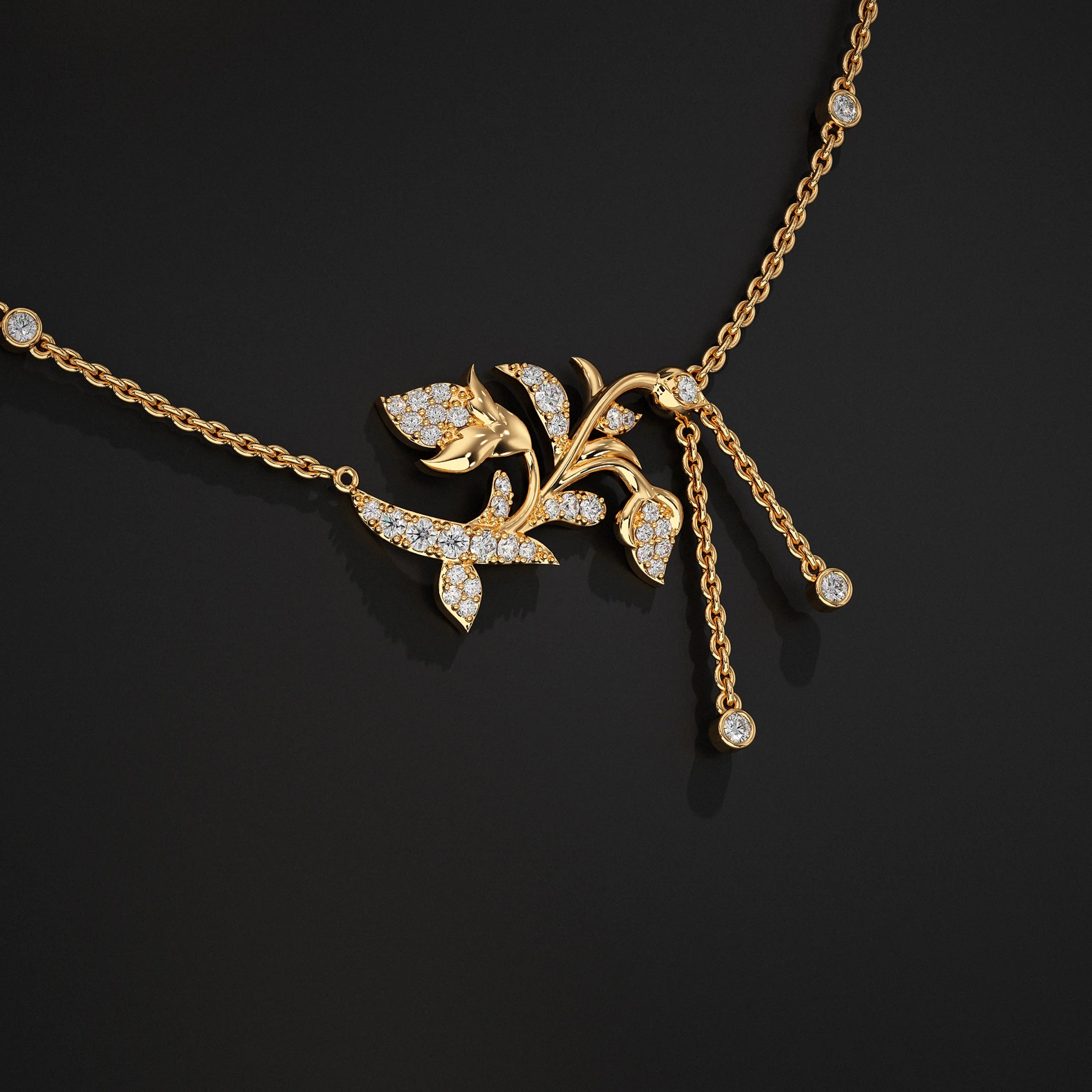 Round Lab Diamond Leaf Shape Pendant Pendant