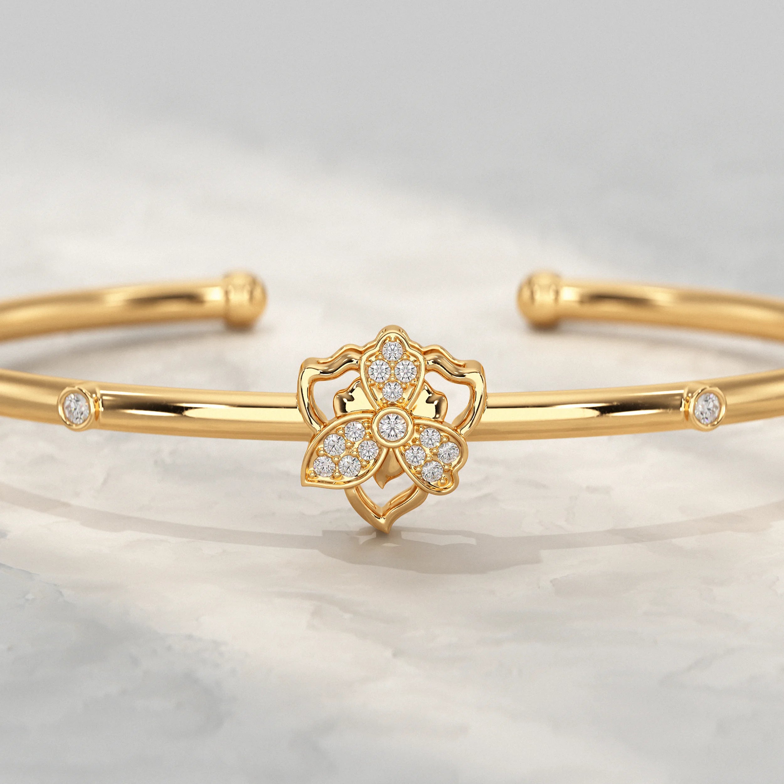 Flower Lab Diamond Open Bangle Bracelet