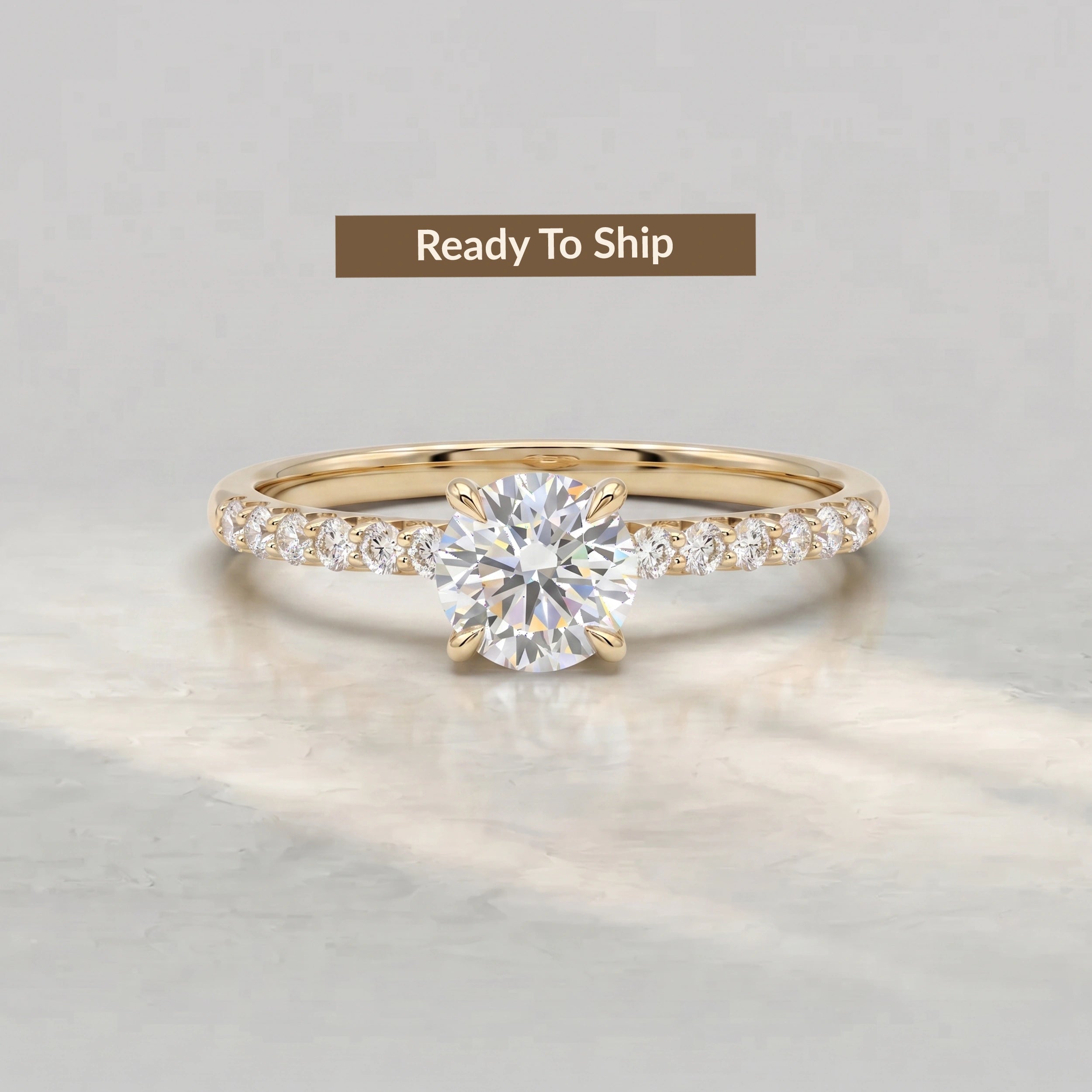 Round Diamond Solitaire Accent Engagement Ring Rings