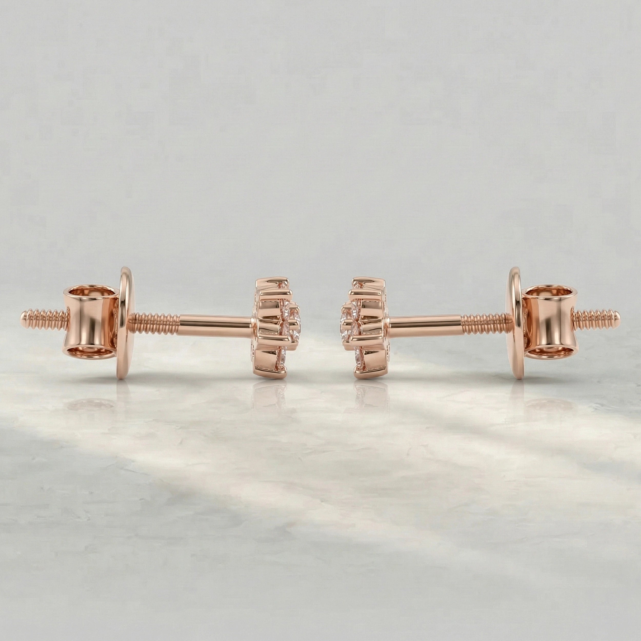 Floral Style Pink Round Diamond Stud Earring Earrings
