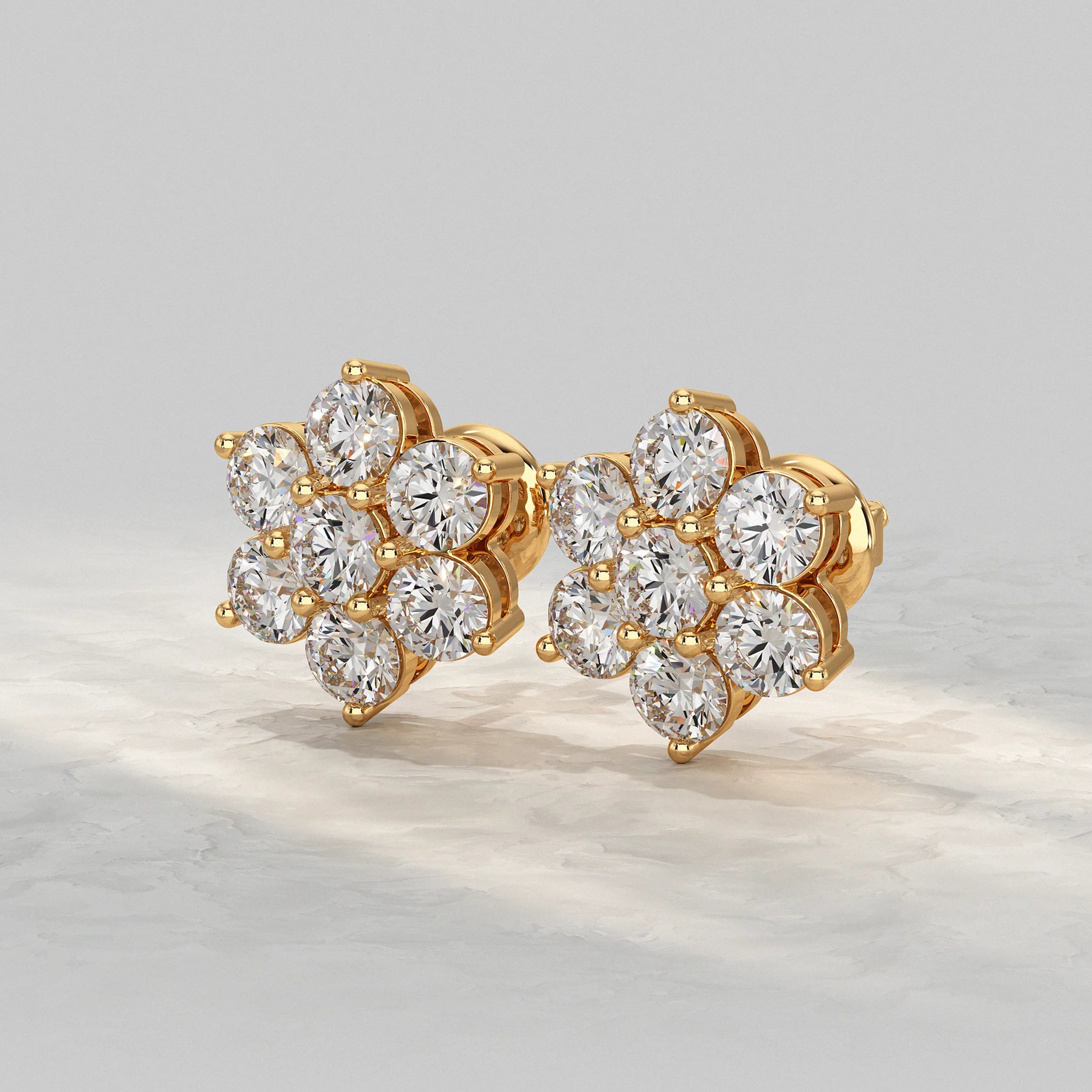 Floral Shape Round Diamond Stud Earrings Earrings
